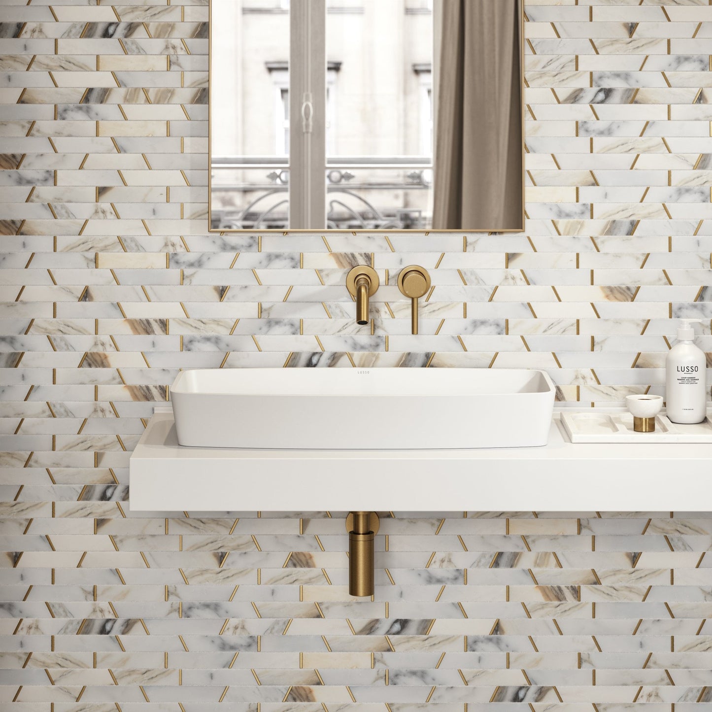 Riviera Calacatta Marble & Brass Mosaic Wall Tile