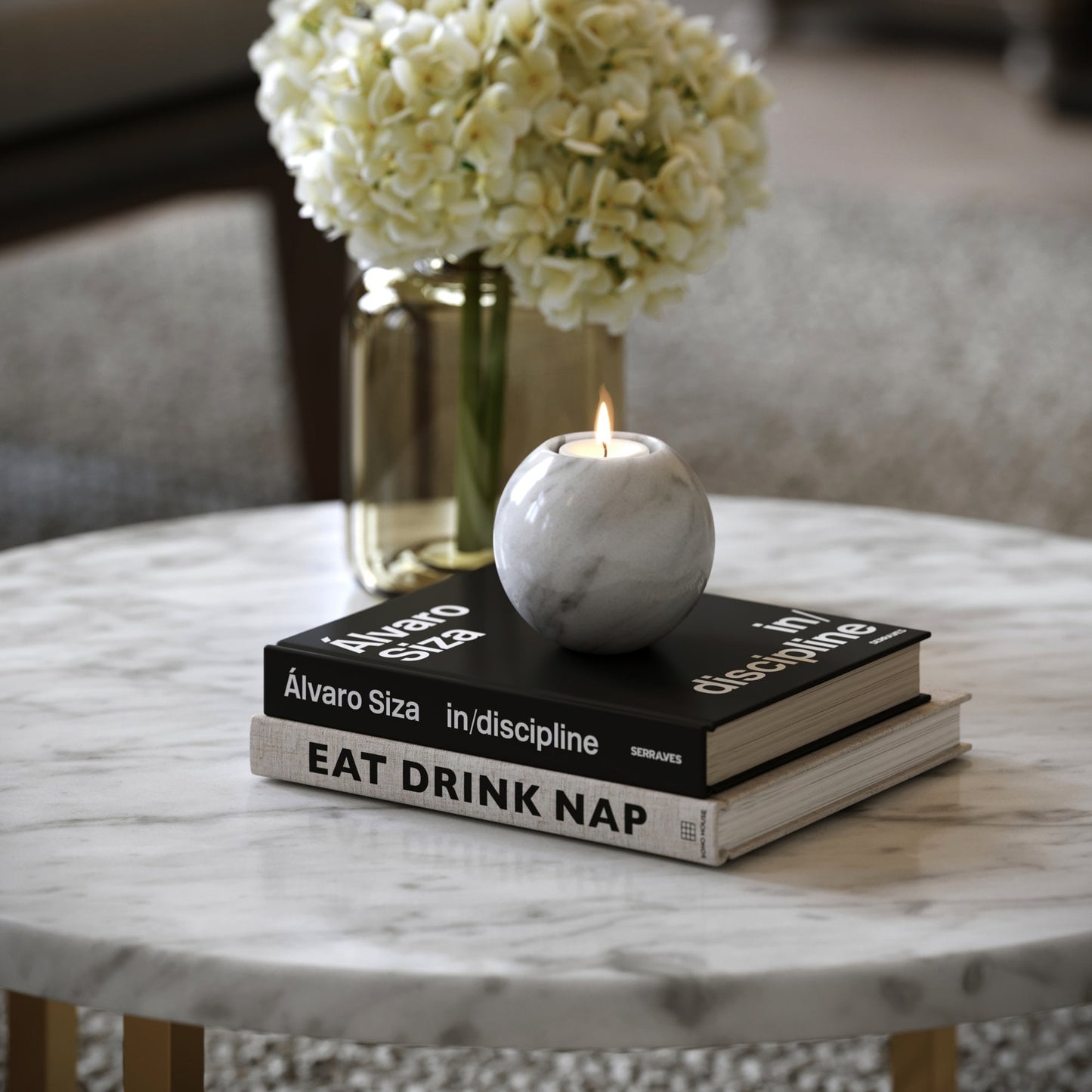 Seletti Carrara Marble Round Candle Holder