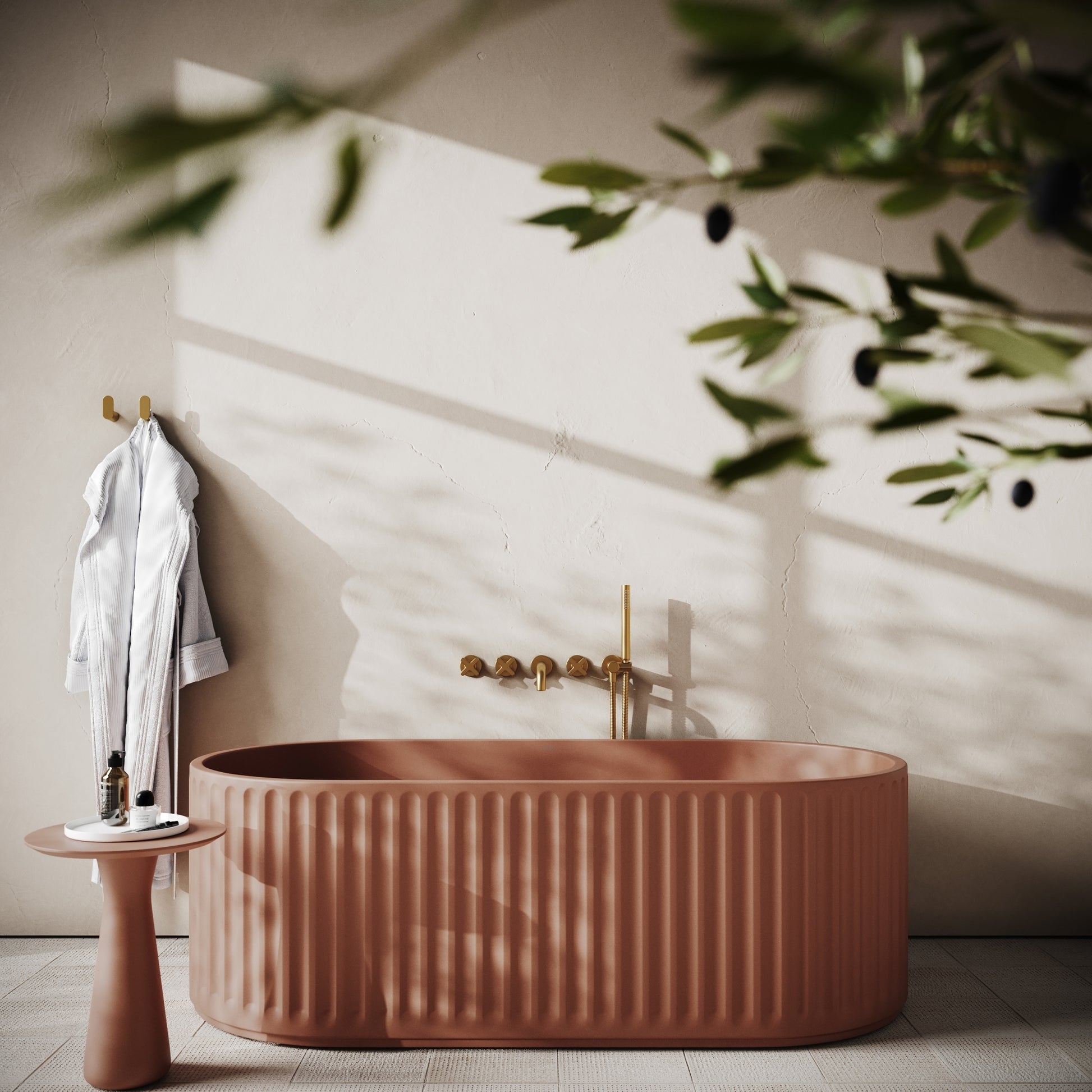 Sereno Terracotta Concrete Freestanding Bath 1680mm