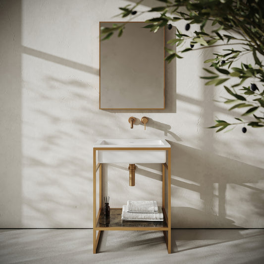 Signature Vanity Unit with Stone Basin Brushed Gold Frame 600mm
