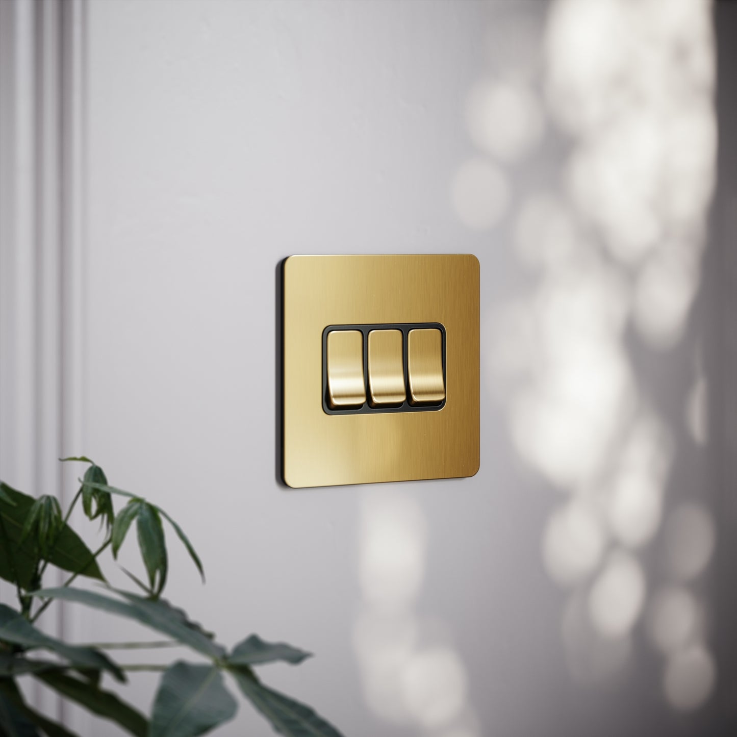 SlimTech Collection Brushed Gold 3 Gang 2 Way Switch