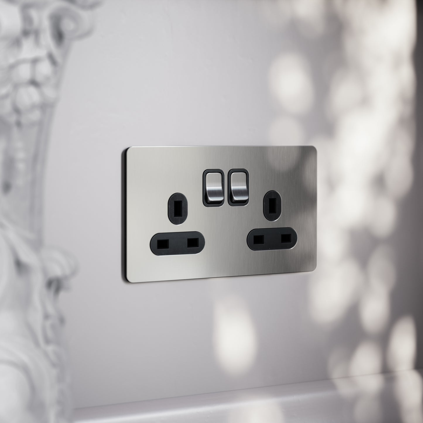 SlimTech Collection Brushed Stainless 2 Gang 13A Socket