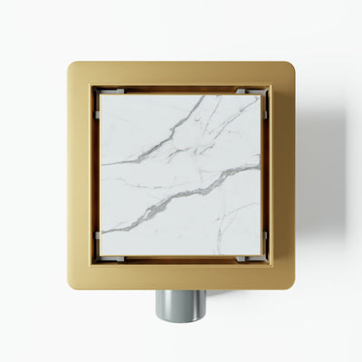 Square Brushed Gold Tileable Wet Room Waste Kit
