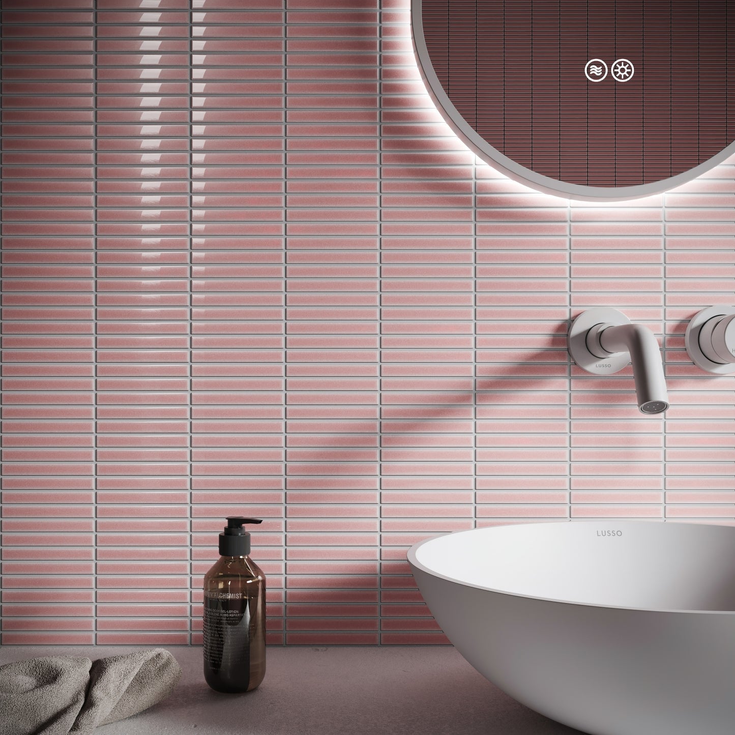 Stick Mosaic Blush Rose Pink Glazed Porcelain Wall Tile
