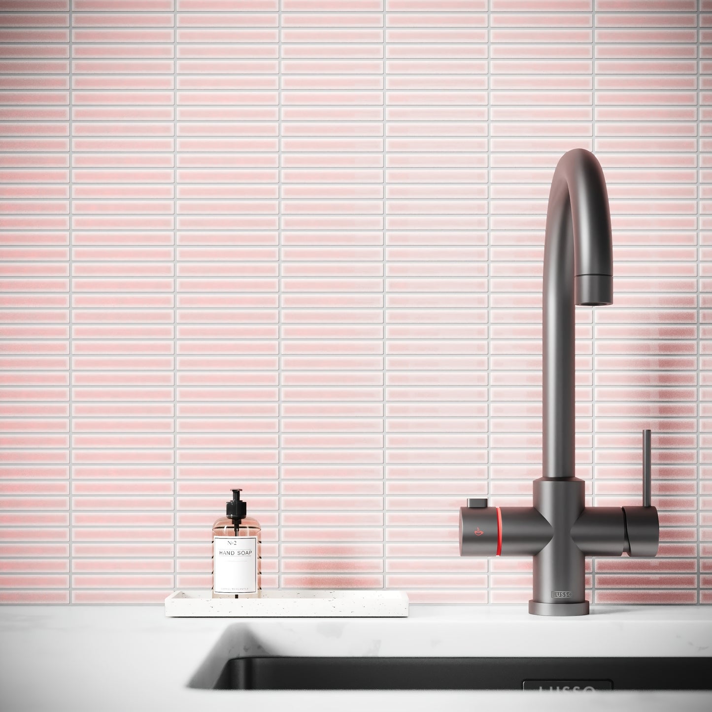 Stick Mosaic Blush Rose Pink Glazed Porcelain Wall Tile