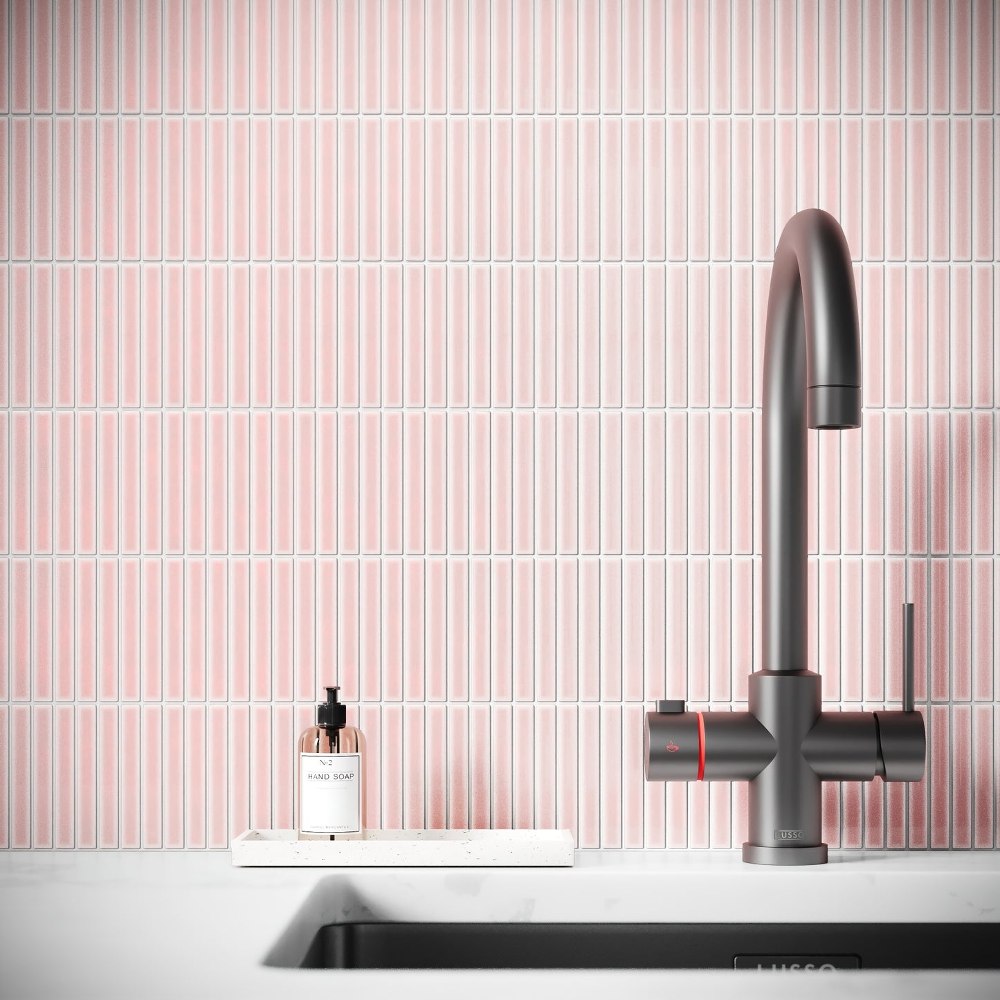 Stick Mosaic Blush Rose Pink Glazed Porcelain Wall Tile