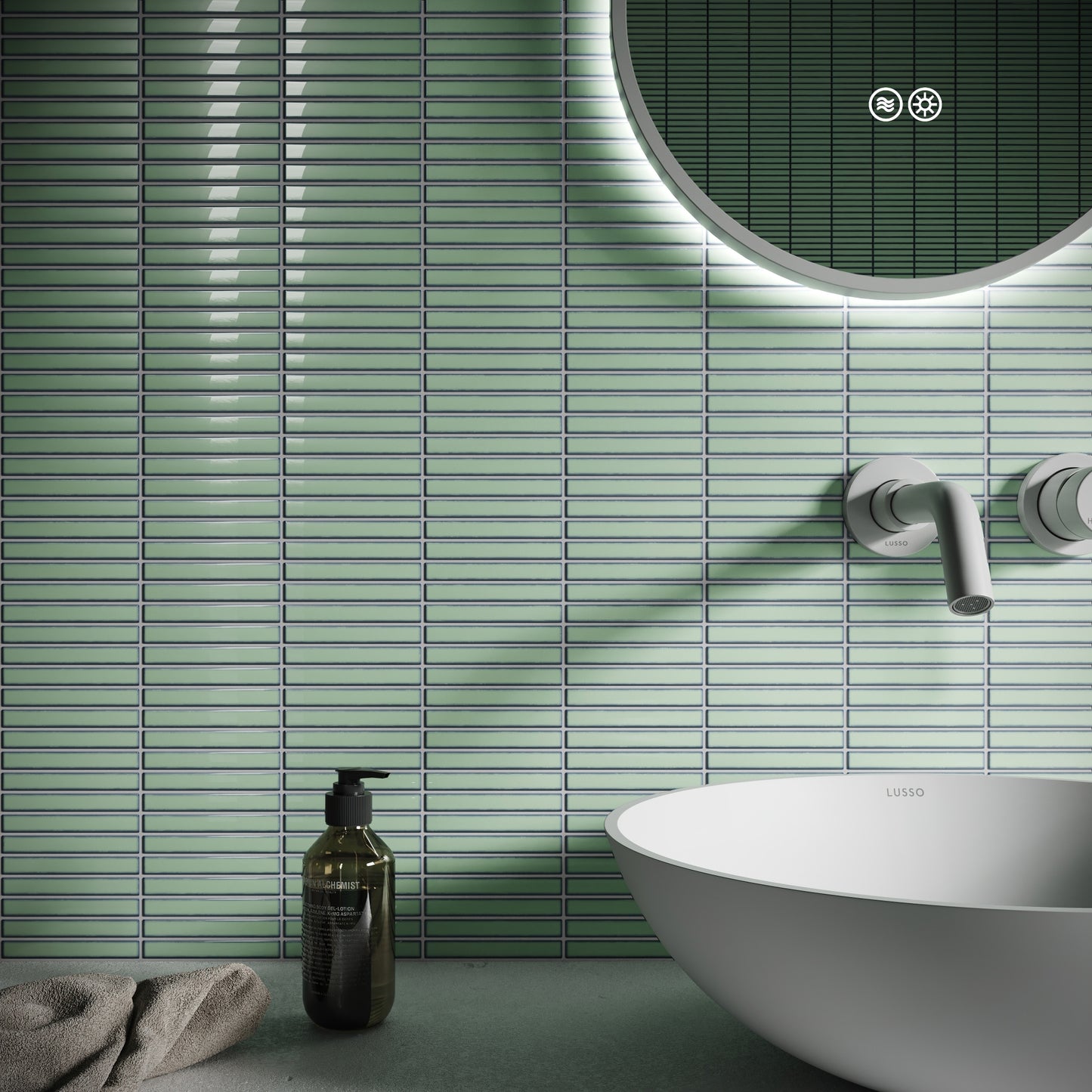 Stick Mosaic Olive Grove Green Glazed Porcelain Wall Tile