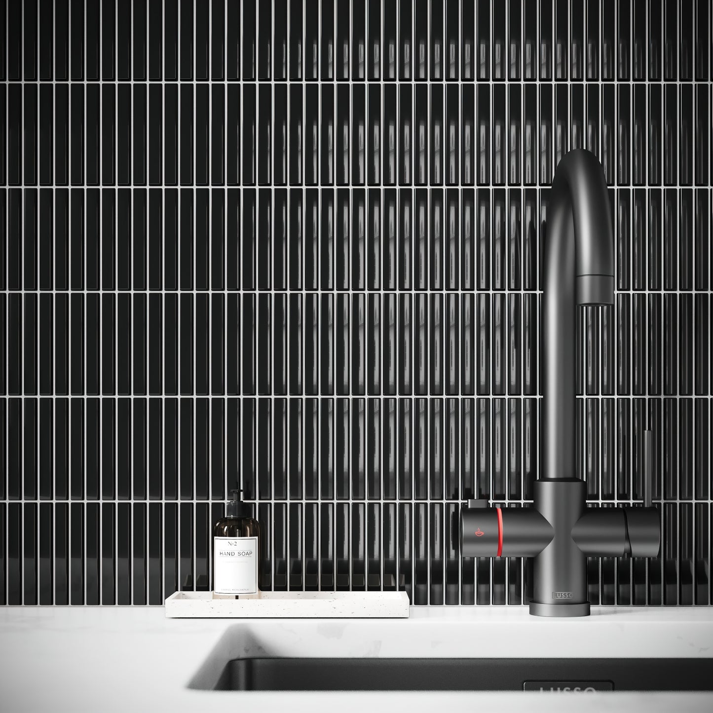 Stick Mosaic Onyx Shadow Black Glazed Porcelain Wall Tile