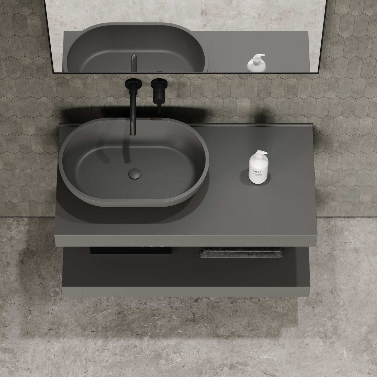 Stone Wall Hung Countertop Basin Shelf & Towel Shelf (1000mm Wide - Clay)