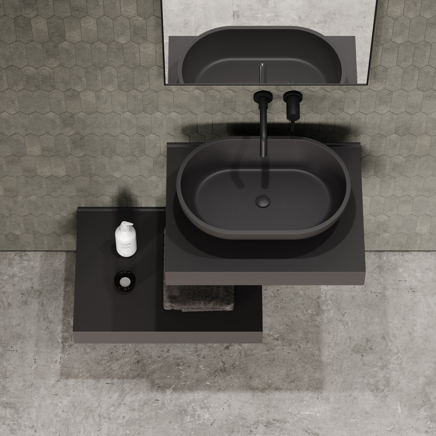 Stone Wall Hung Countertop Basin Shelf & Towel Shelf (660mm Wide - Charcoal)