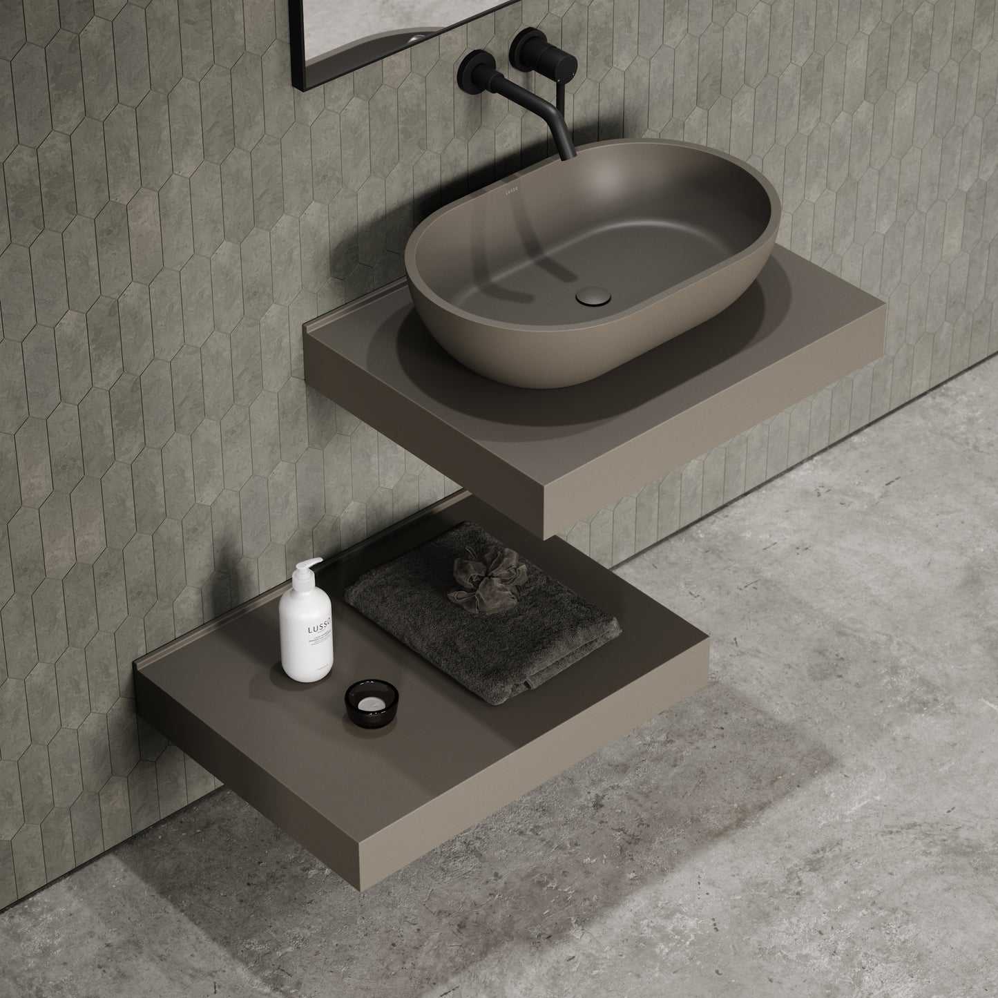 Stone Wall Hung Countertop Basin Shelf & Towel Shelf (660mm Wide - Earth)