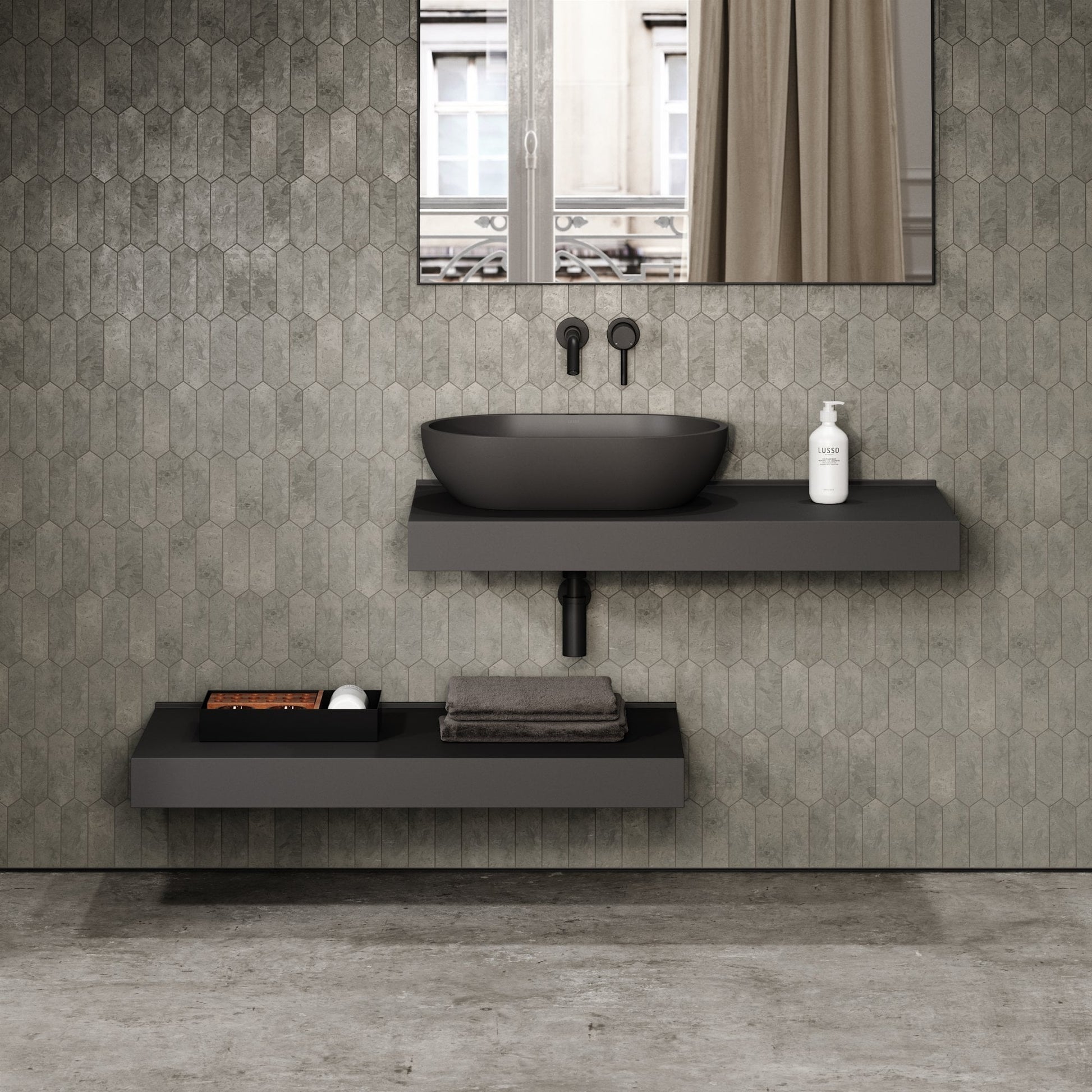 Stone Wall Hung Countertop Basin Shelf (1000mm Wide - Charcoal)