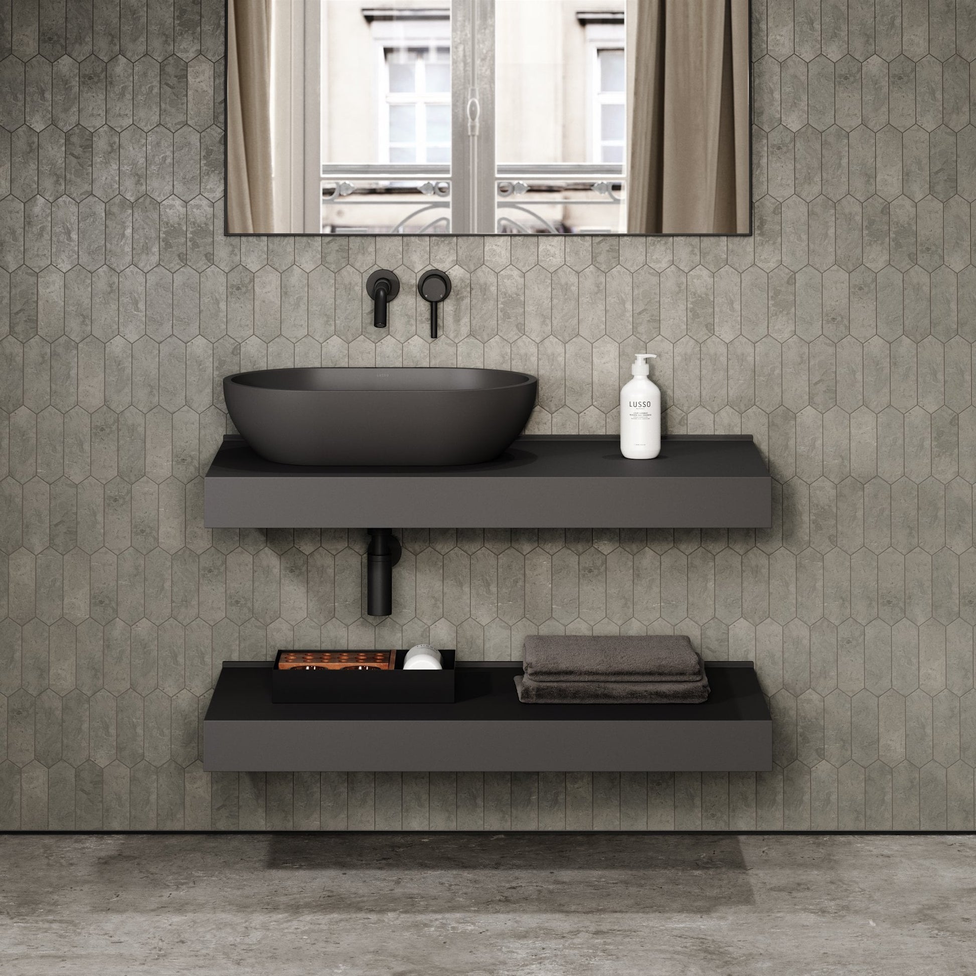 Stone Wall Hung Countertop Basin Shelf (1000mm Wide - Charcoal)