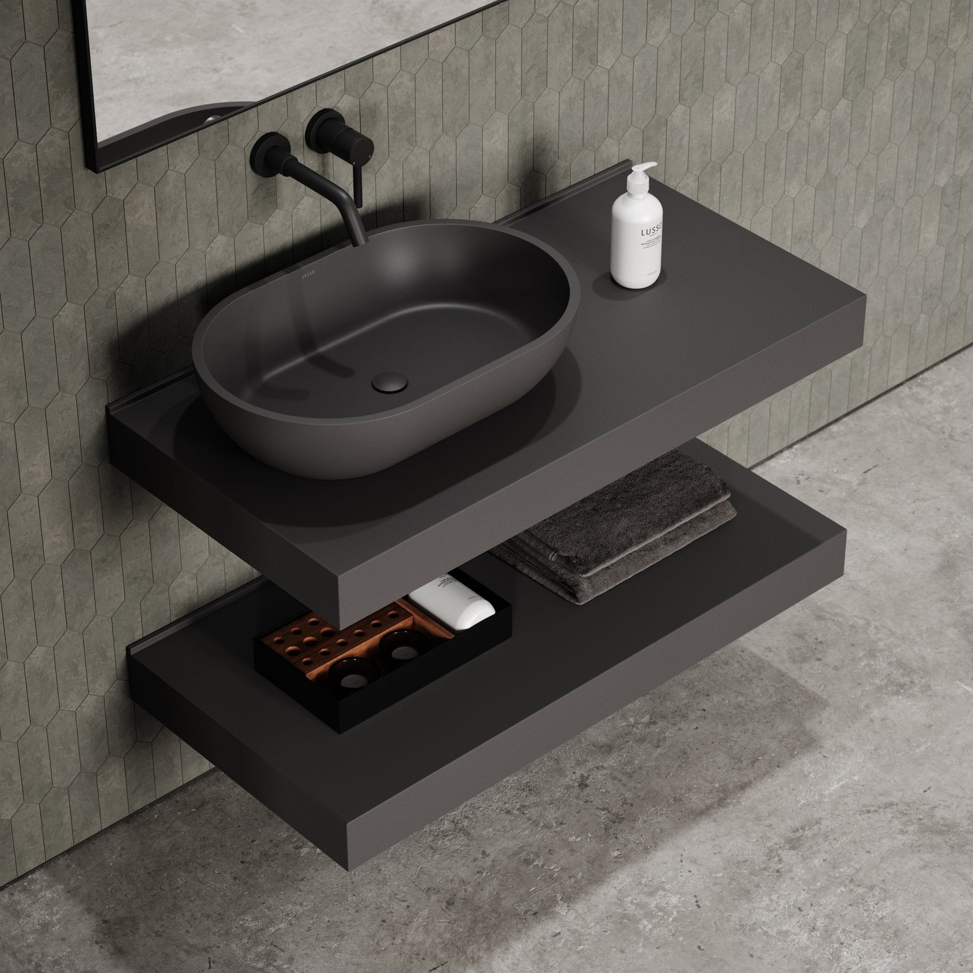 Stone Wall Hung Countertop Basin Shelf (1000mm Wide - Charcoal)