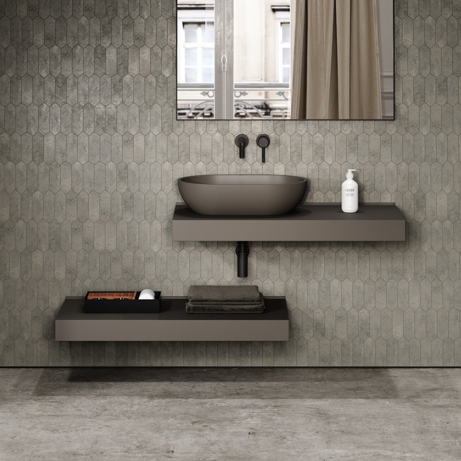 Stone Wall Hung Countertop Basin Shelf (1000mm Wide - Earth)