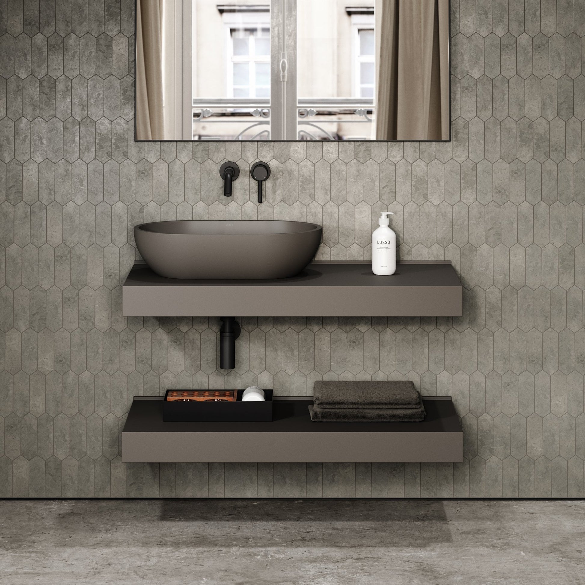 Stone Wall Hung Countertop Basin Shelf (1000mm Wide - Earth)