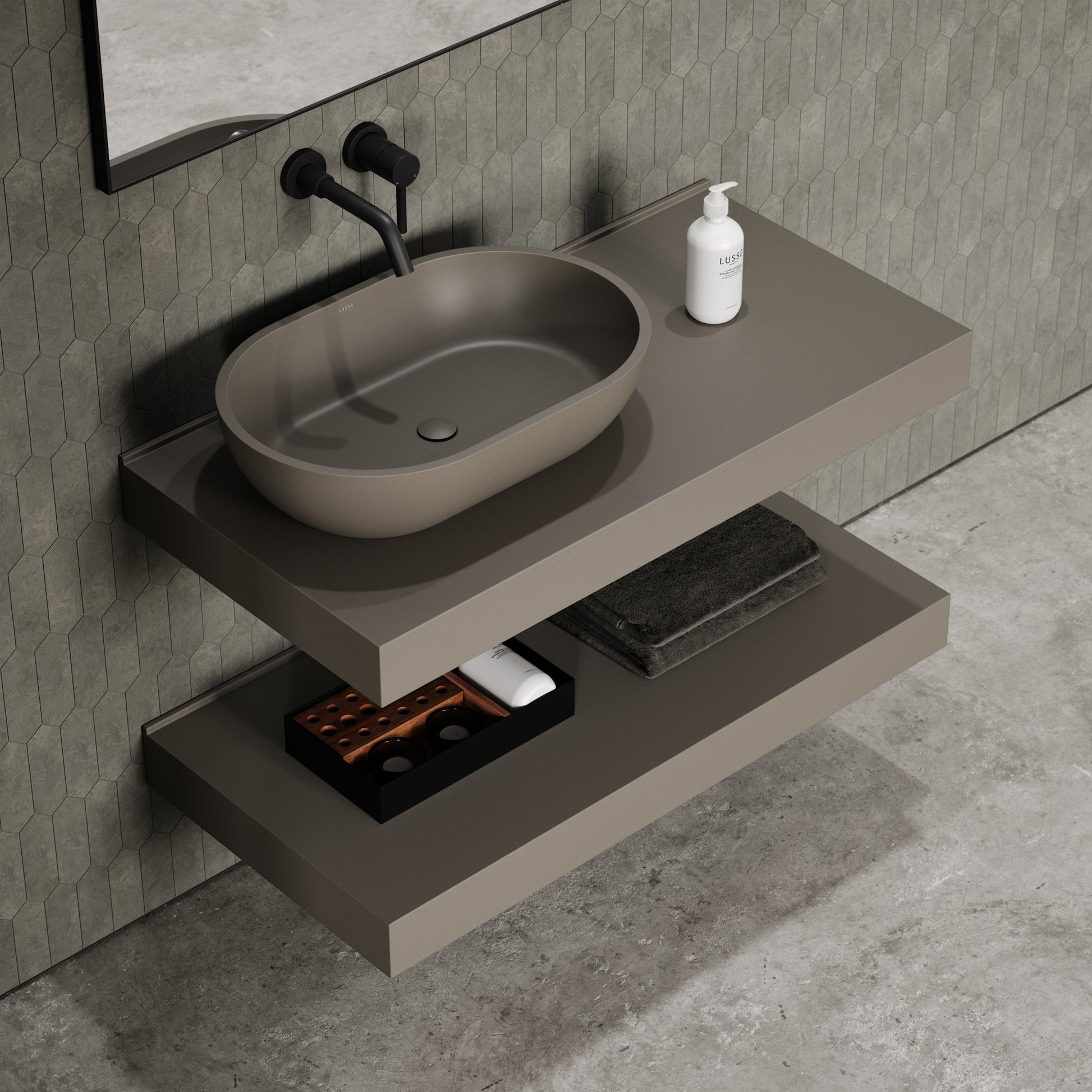 Stone Wall Hung Countertop Basin Shelf (1000mm Wide - Earth)