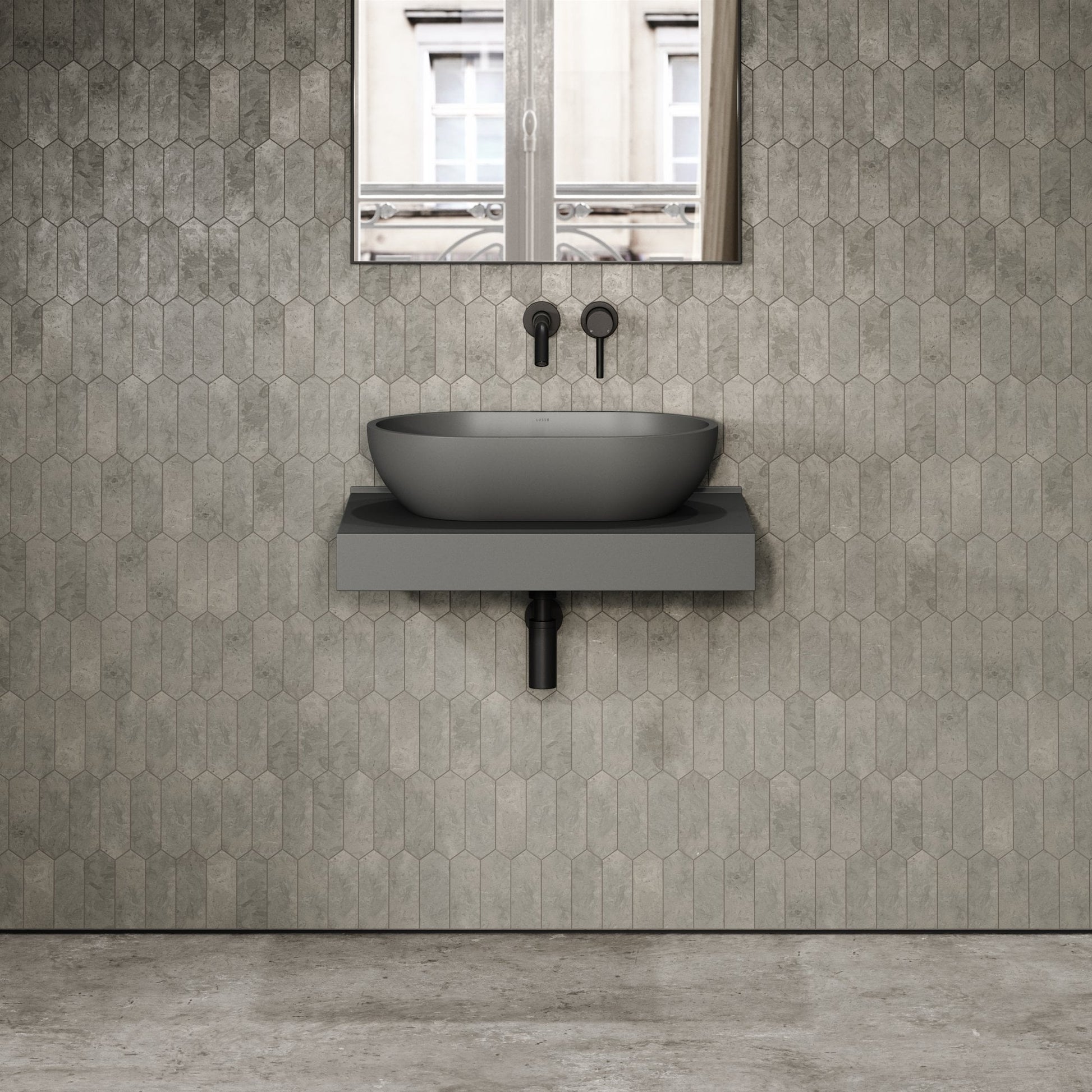 Stone Wall Hung Countertop Basin Shelf (660mm Wide - Clay)
