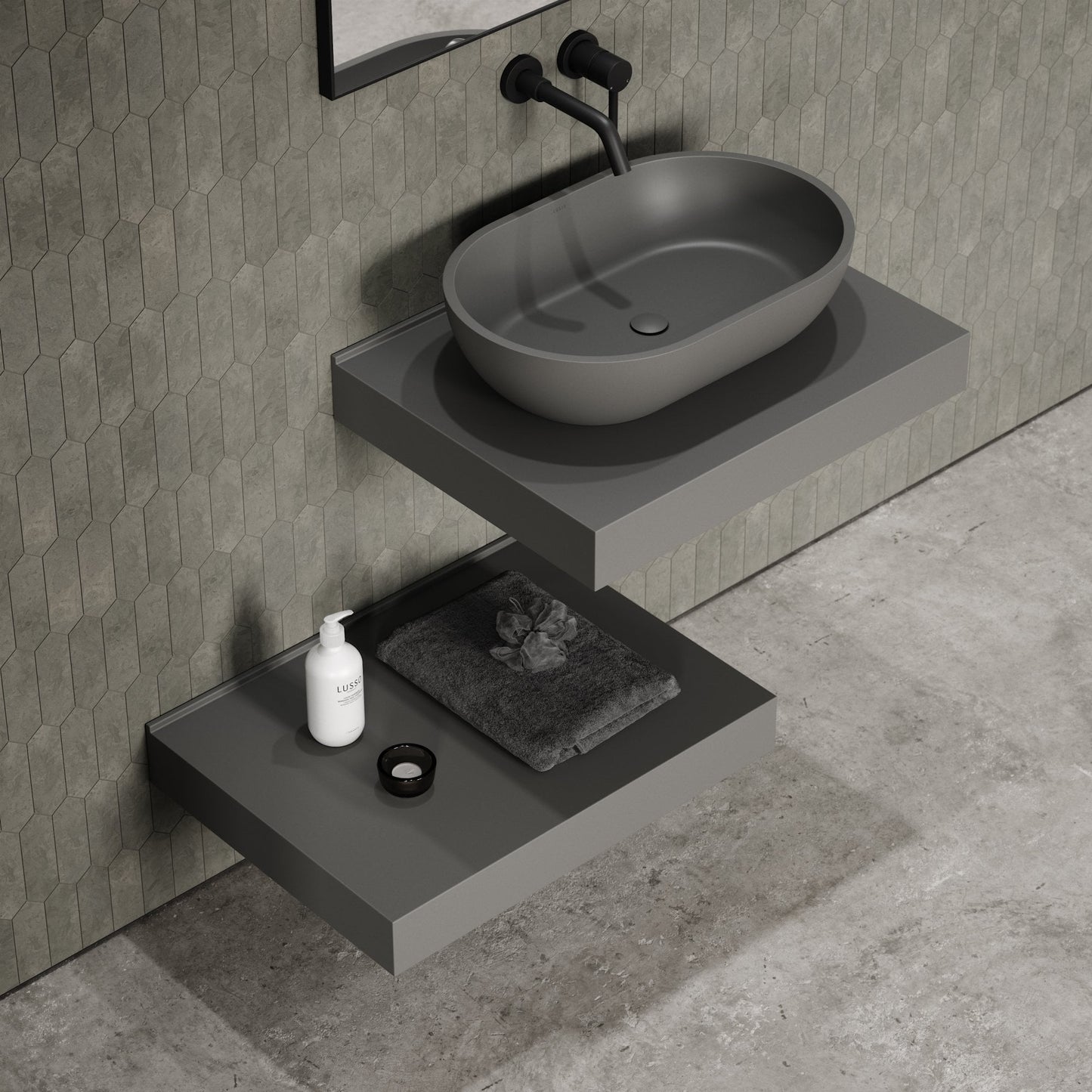 Stone Wall Hung Countertop Basin Shelf (660mm Wide - Clay)