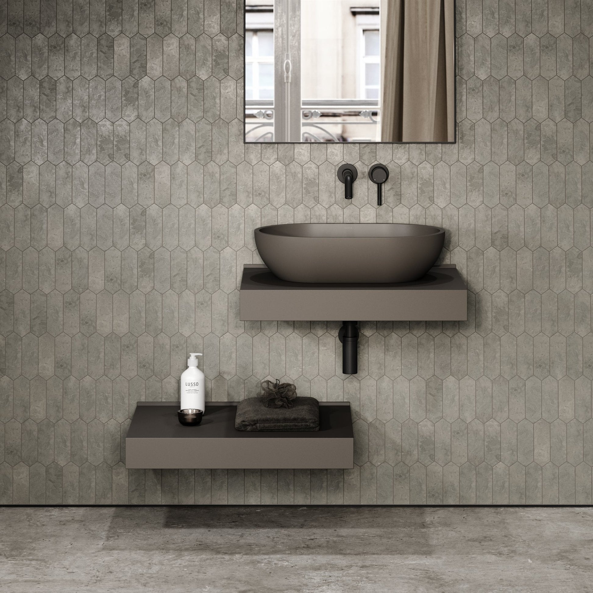 Stone Wall Hung Countertop Basin Shelf (660mm Wide - Earth)