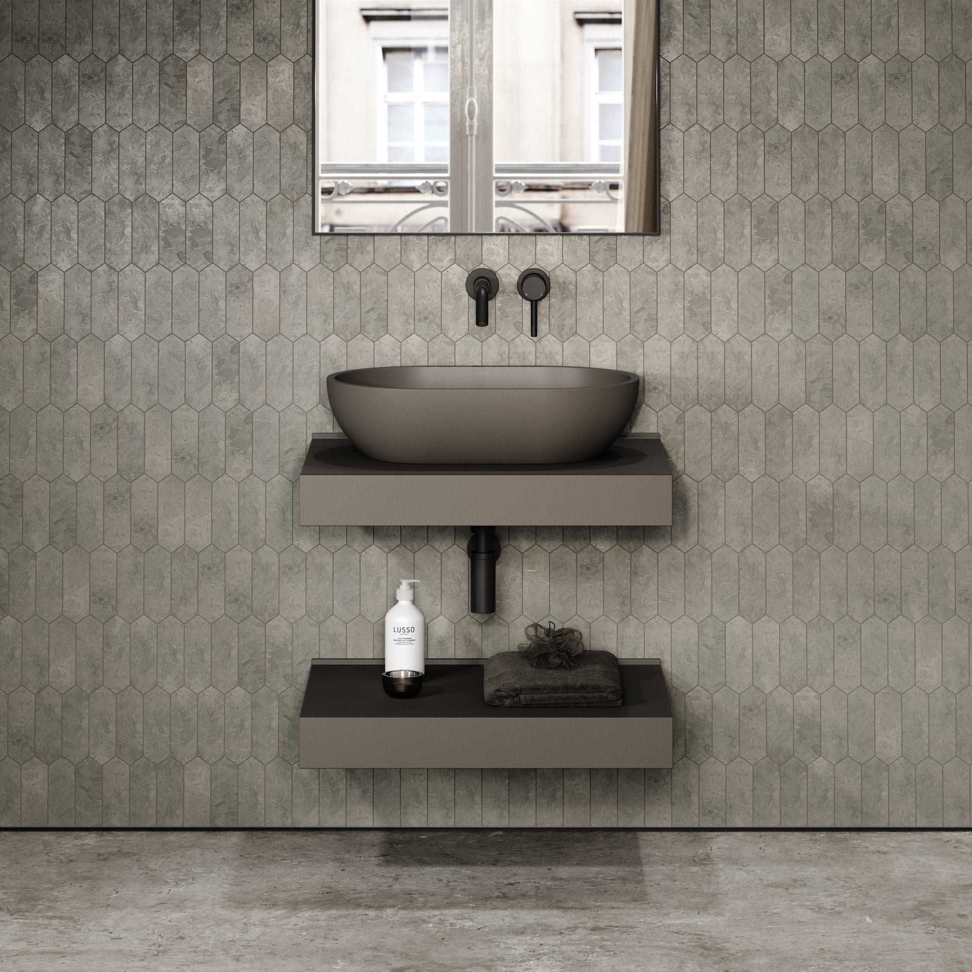 Stone Wall Hung Countertop Basin Shelf (660mm Wide - Earth)