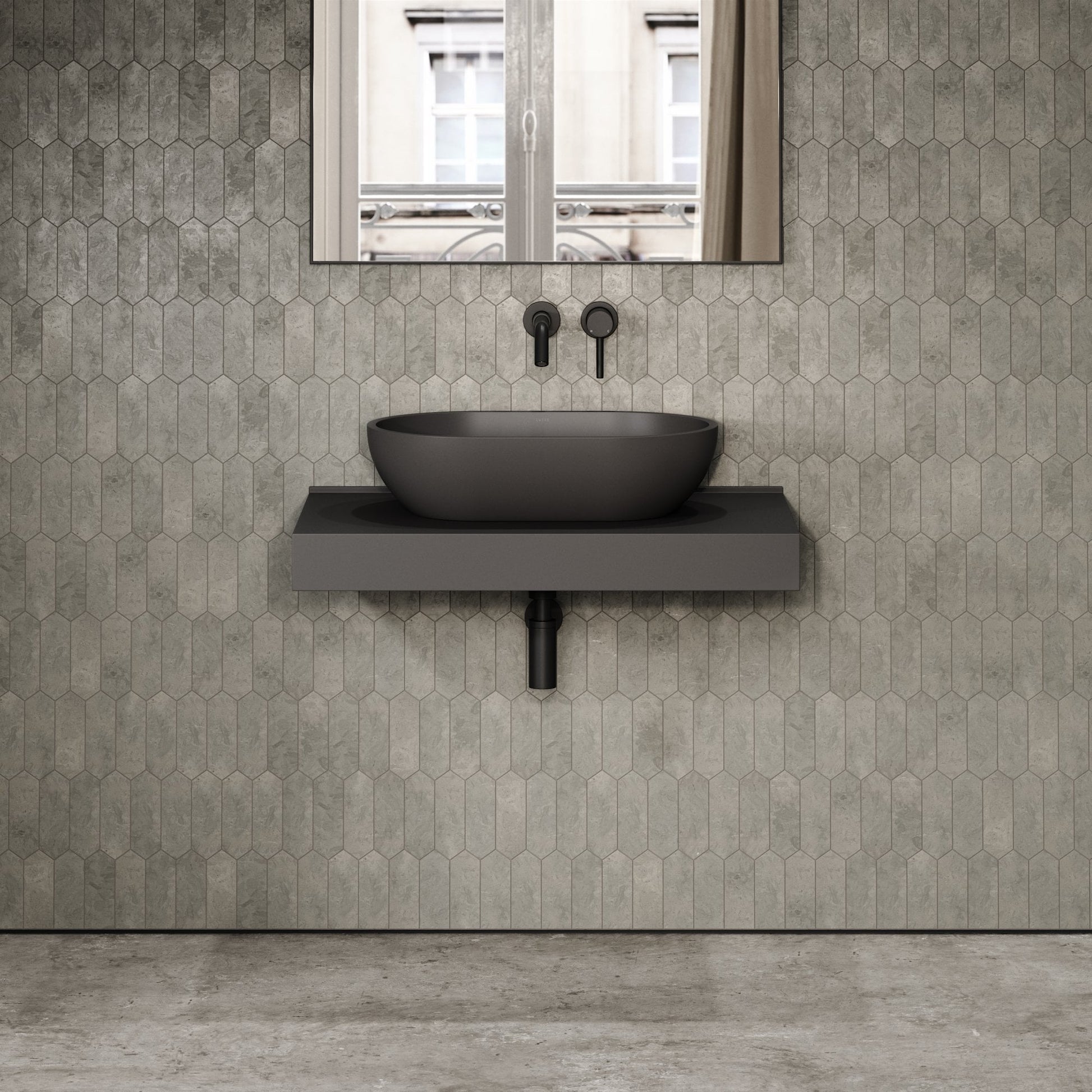 Stone Wall Hung Countertop Basin Shelf (800mm Wide - Charcoal)