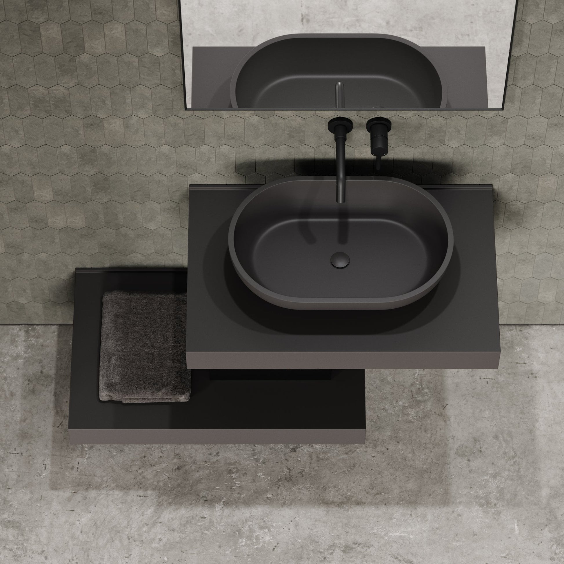 Stone Wall Hung Countertop Basin Shelf (800mm Wide - Charcoal)