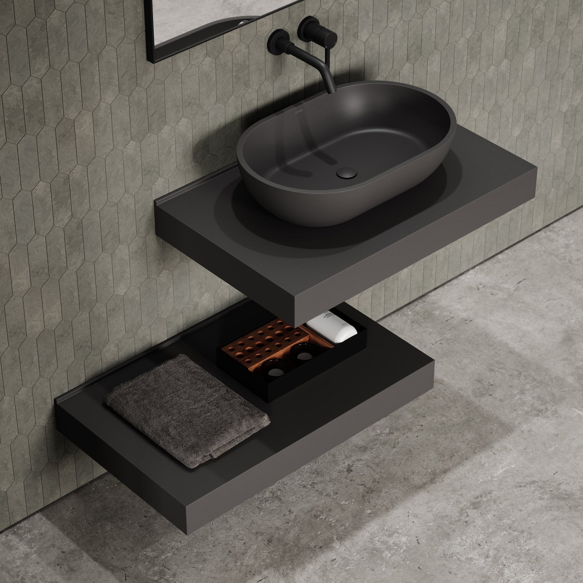 Stone Wall Hung Countertop Basin Shelf (800mm Wide - Charcoal)