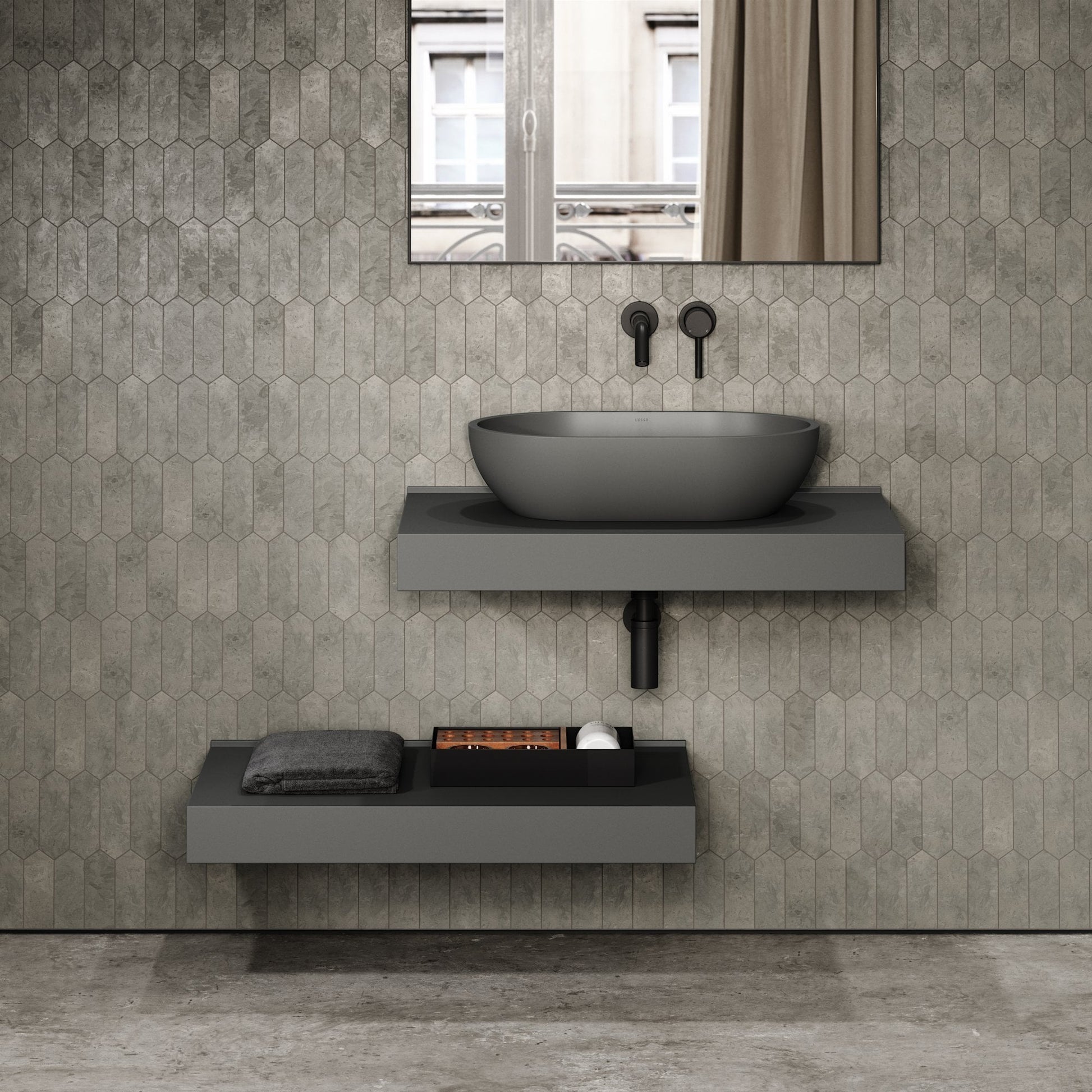 Stone Wall Hung Countertop Basin Shelf (800mm Wide - Clay)