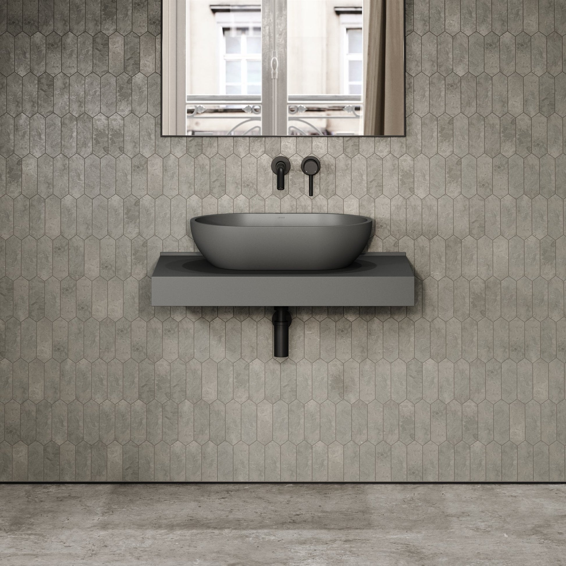 Stone Wall Hung Countertop Basin Shelf (800mm Wide - Clay)