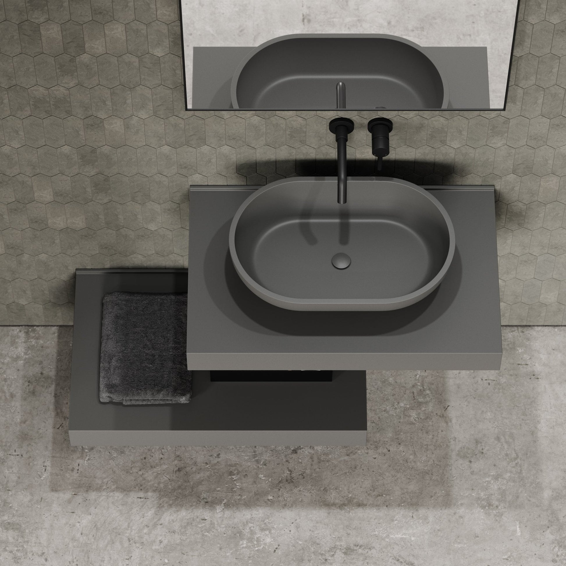 Stone Wall Hung Countertop Basin Shelf (800mm Wide - Clay)