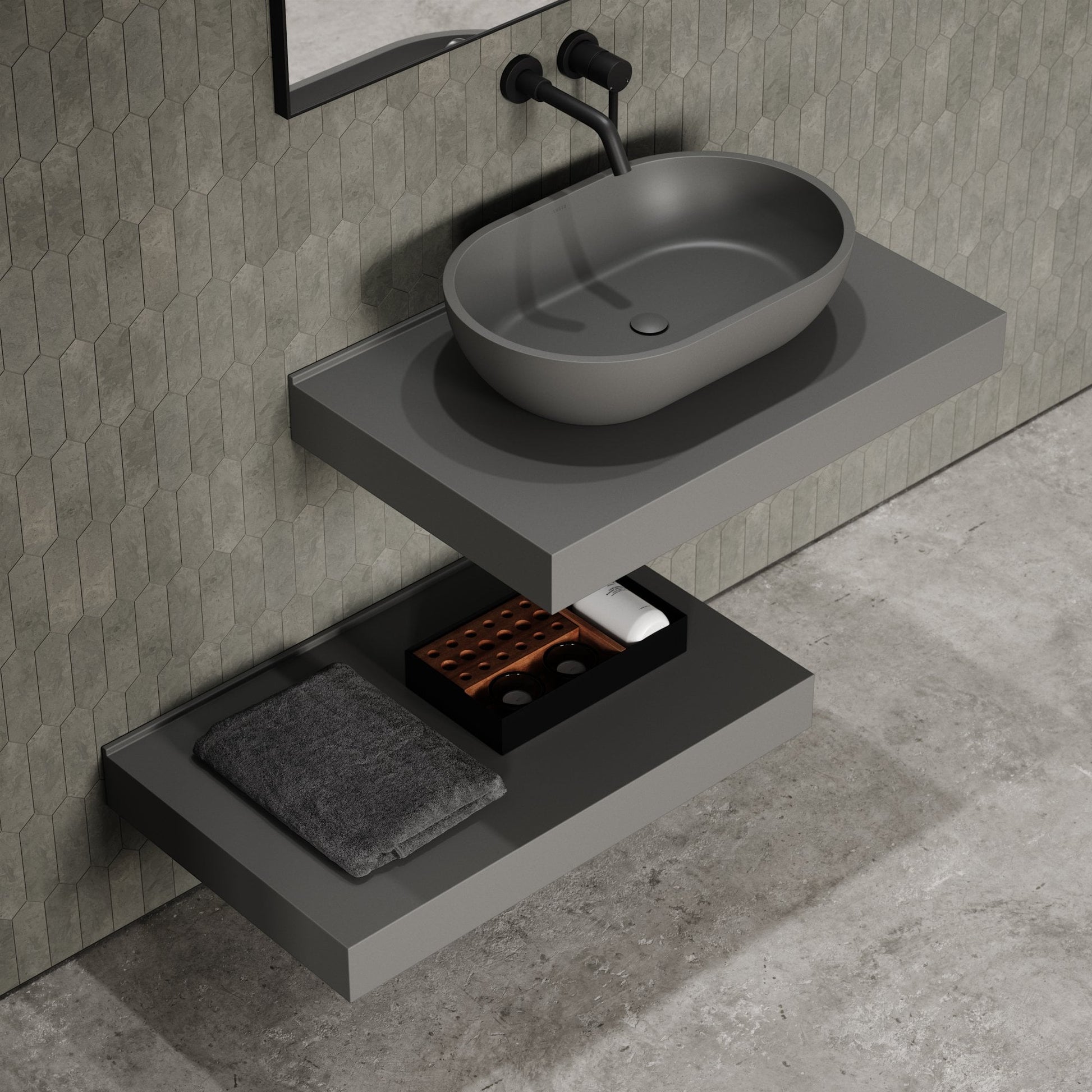 Stone Wall Hung Countertop Basin Shelf (800mm Wide - Clay)