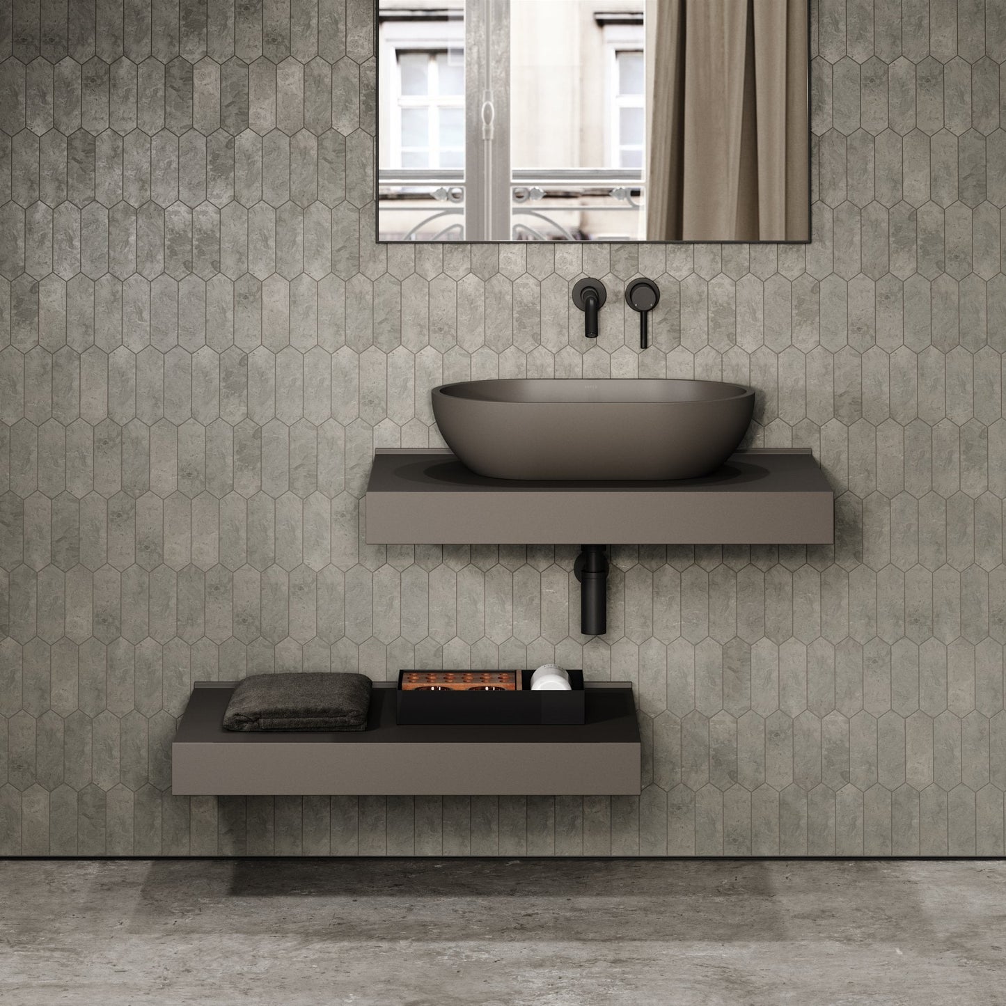 Stone Wall Hung Countertop Basin Shelf (800mm Wide - Earth)