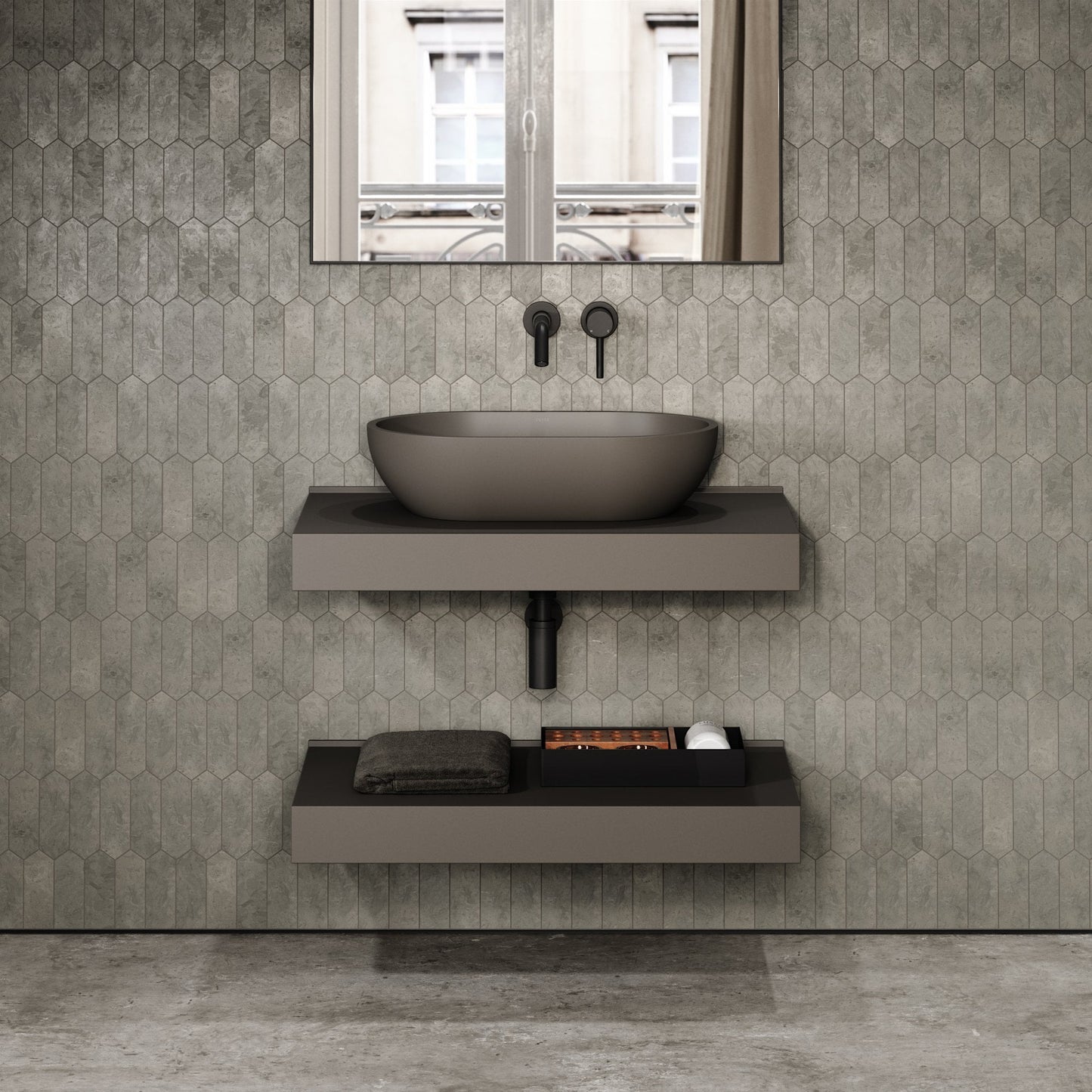Stone Wall Hung Countertop Basin Shelf (800mm Wide - Earth)