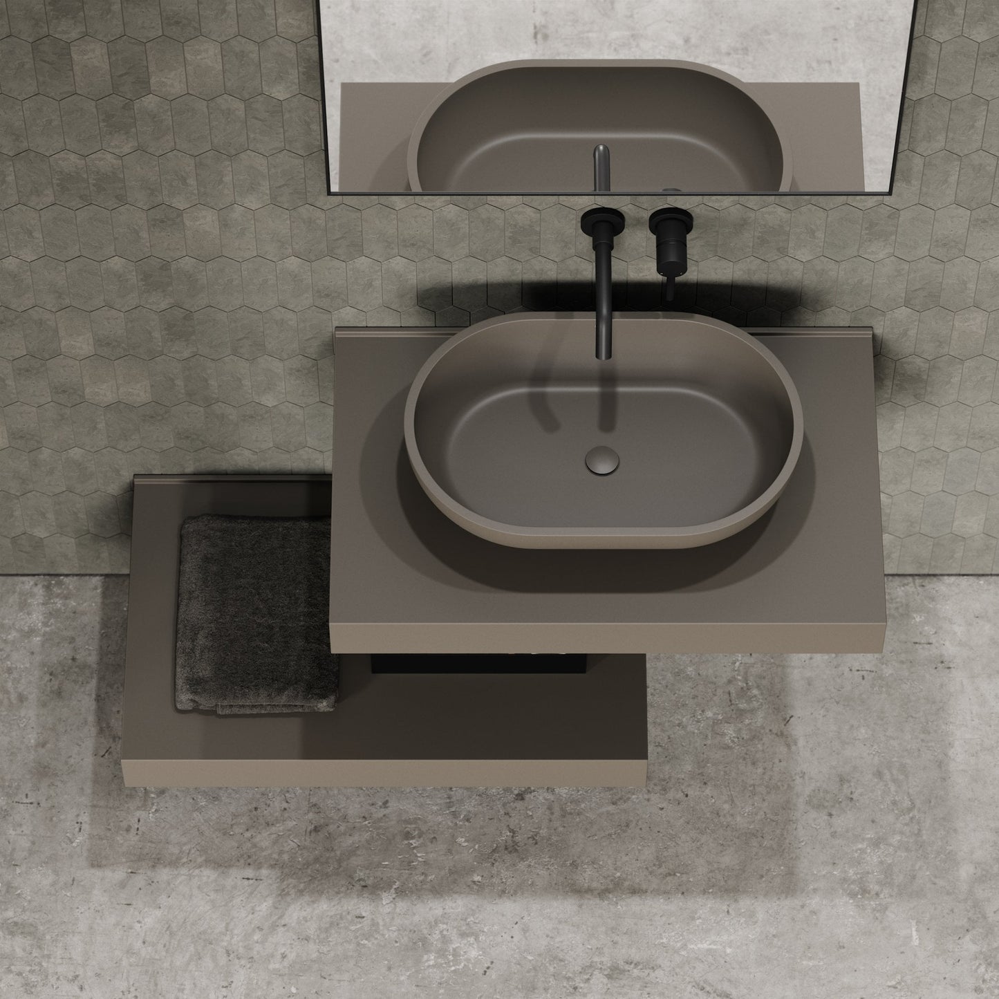 Stone Wall Hung Countertop Basin Shelf (800mm Wide - Earth)