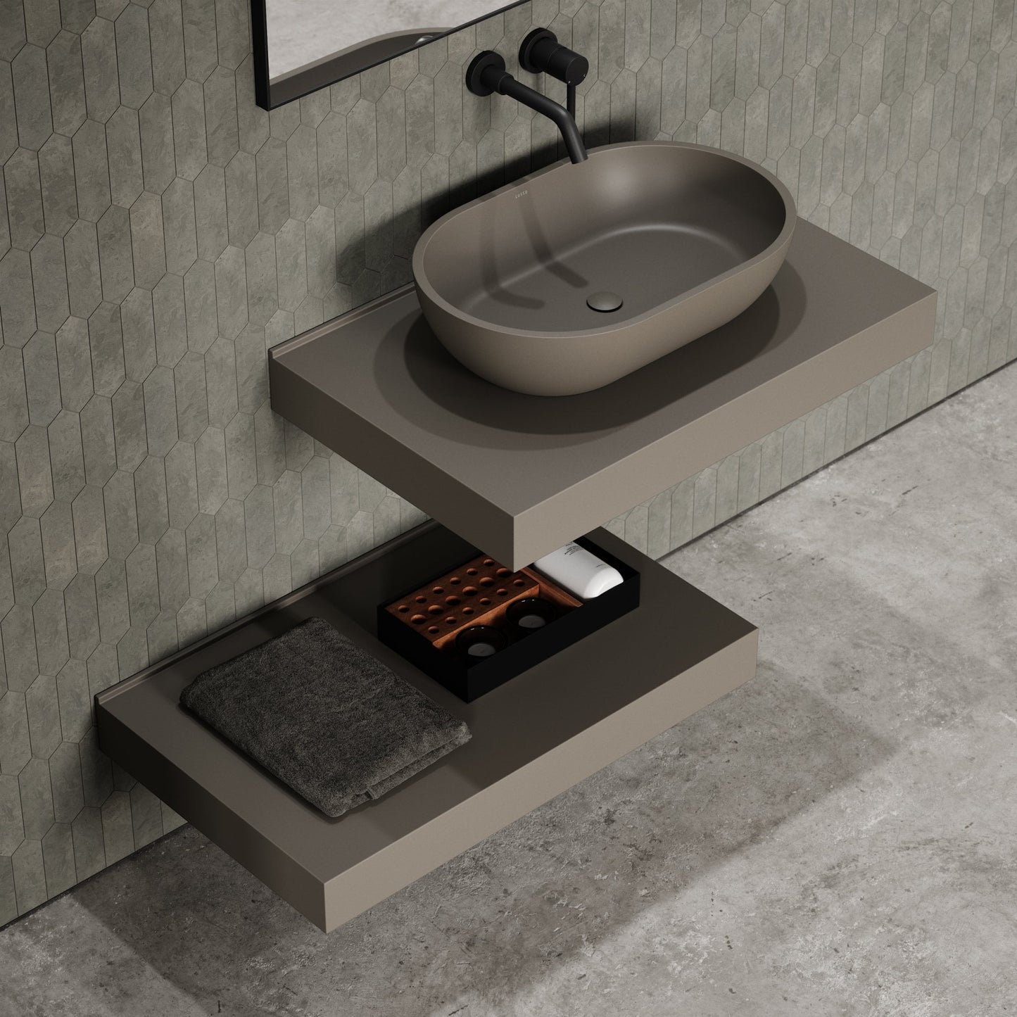 Stone Wall Hung Countertop Basin Shelf (800mm Wide - Earth)