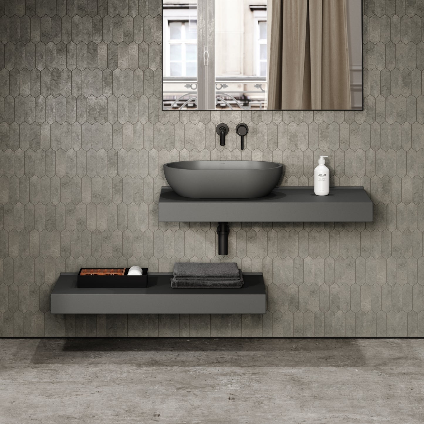 Stone Wall Hung Towel Shelf (1000mm Wide - Clay)