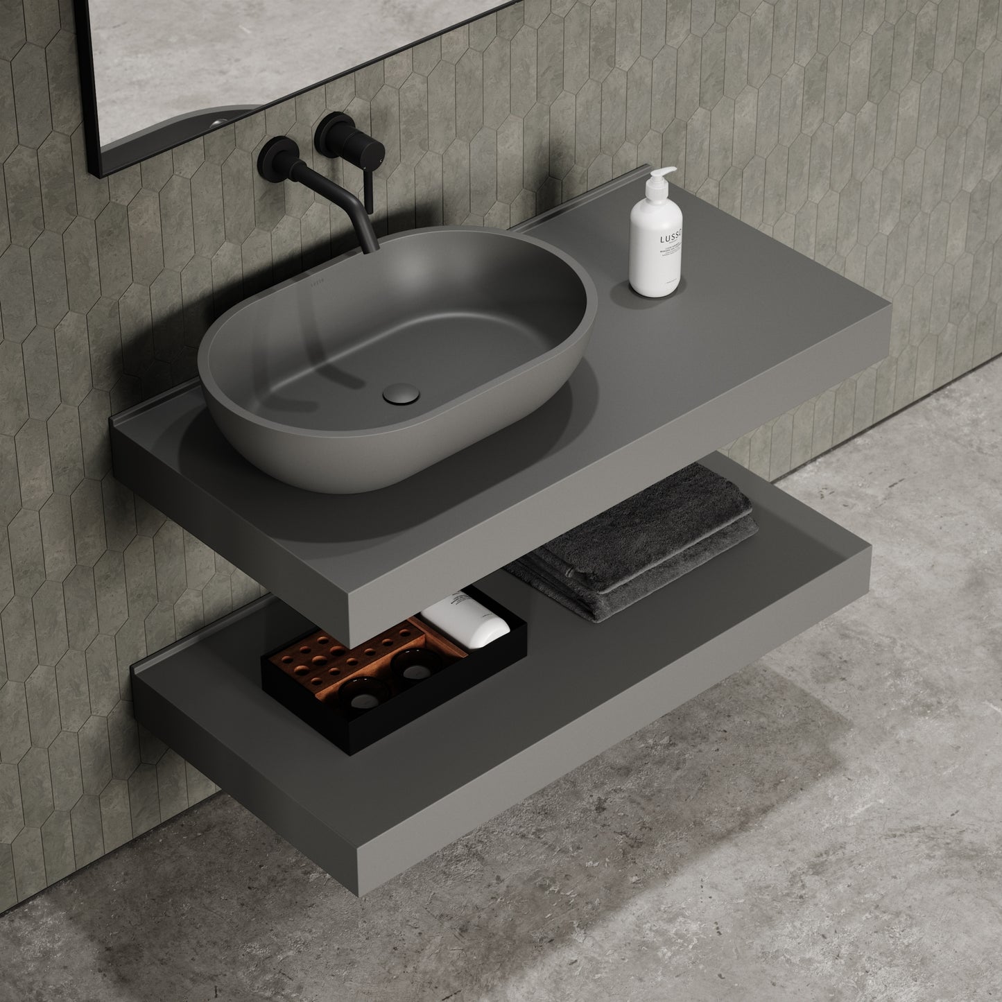 Stone Wall Hung Towel Shelf (1000mm Wide - Clay)