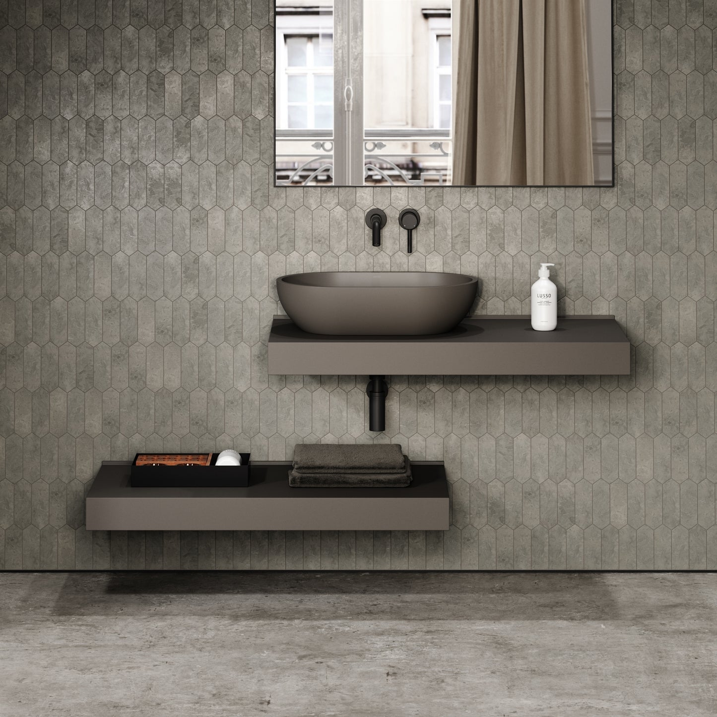 Stone Wall Hung Towel Shelf (1000mm Wide - Earth)