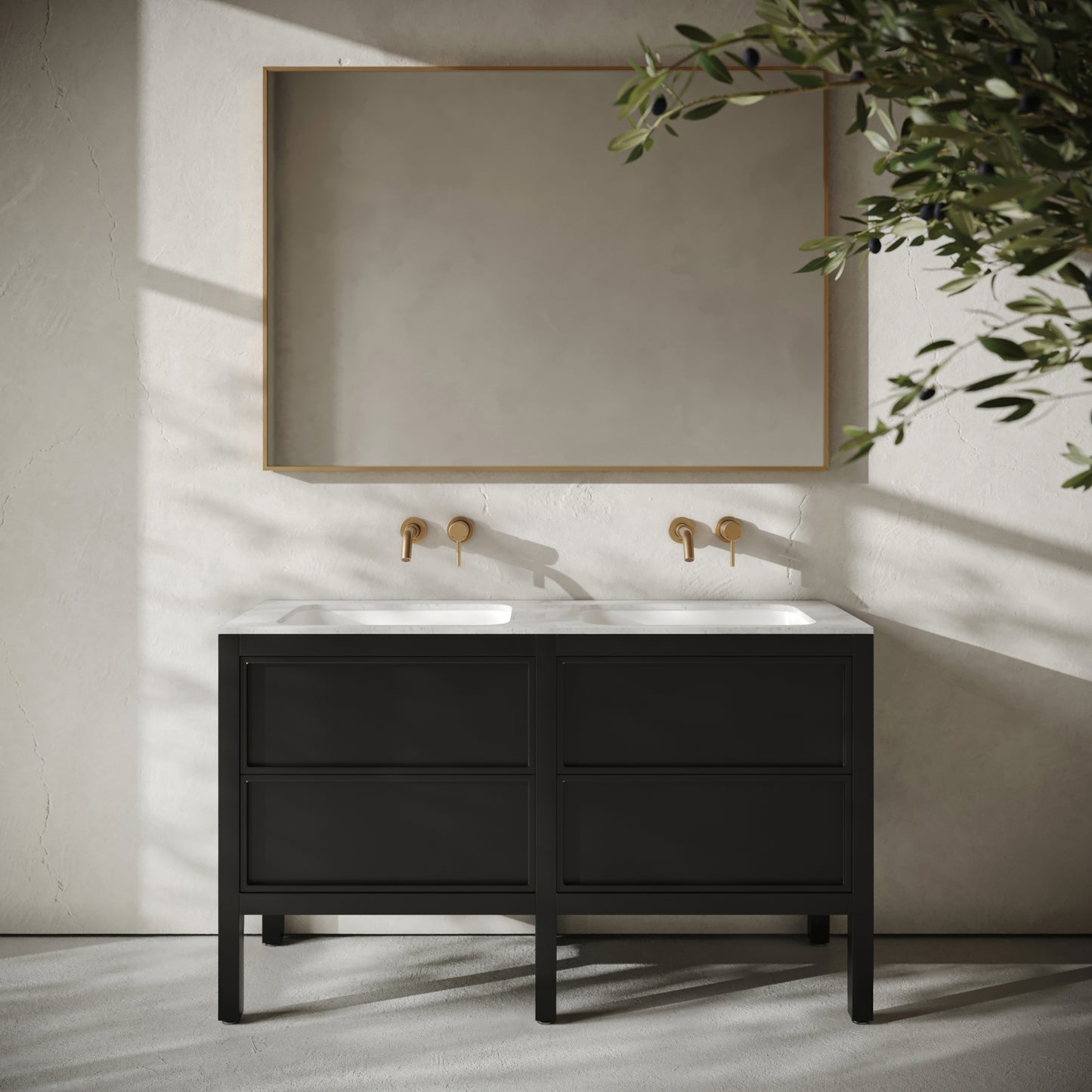 Stratford Bathroom Vanity Unit Black with Carrara Marble 1400mm