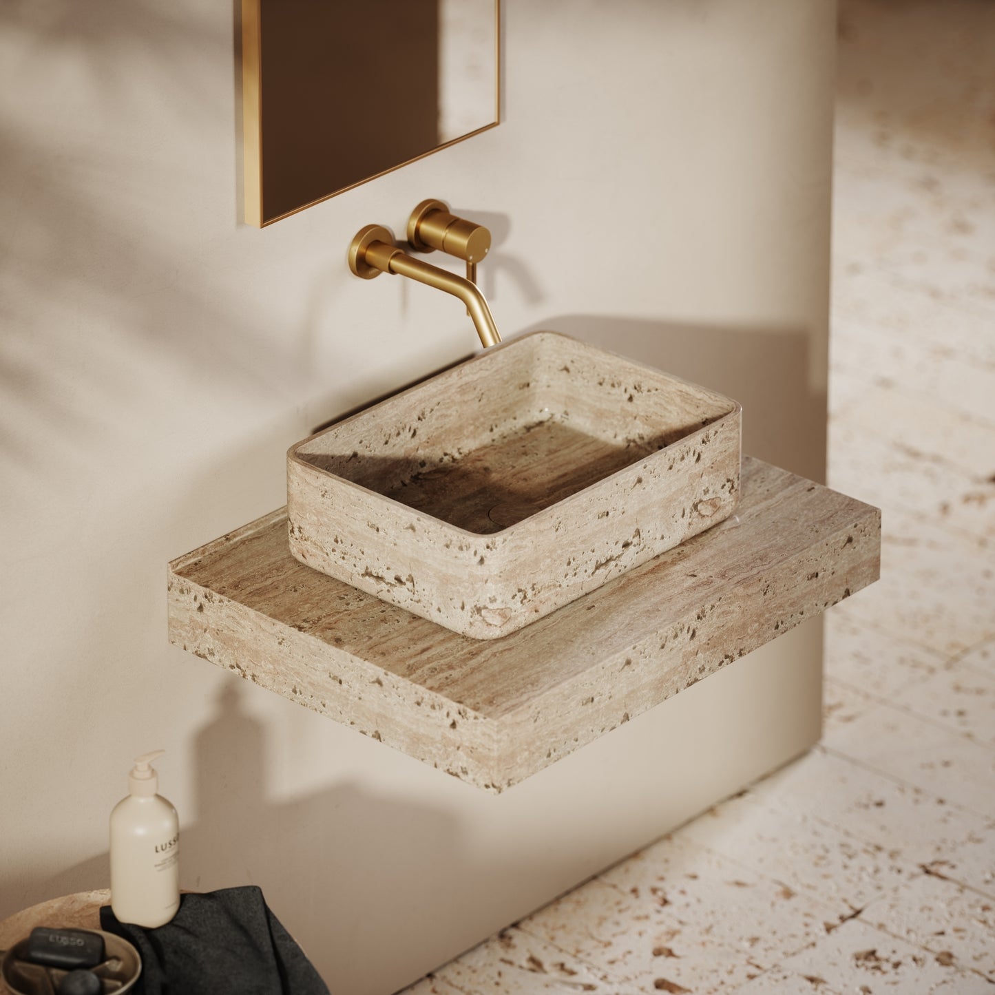 Travertine Countertop Basin Shelf 660mm