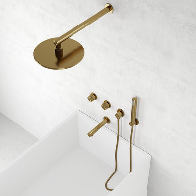 Urban Brushed Gold 3-Way Thermostatic Shower with Handheld Shower & Bath Spout