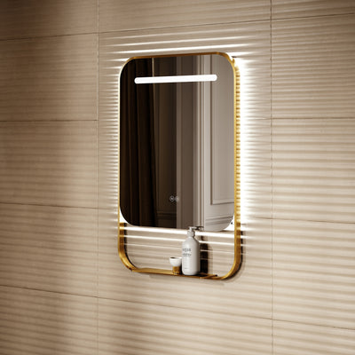 Vario Brushed Gold Mirror With Natural White LED Light and Demister 600mm