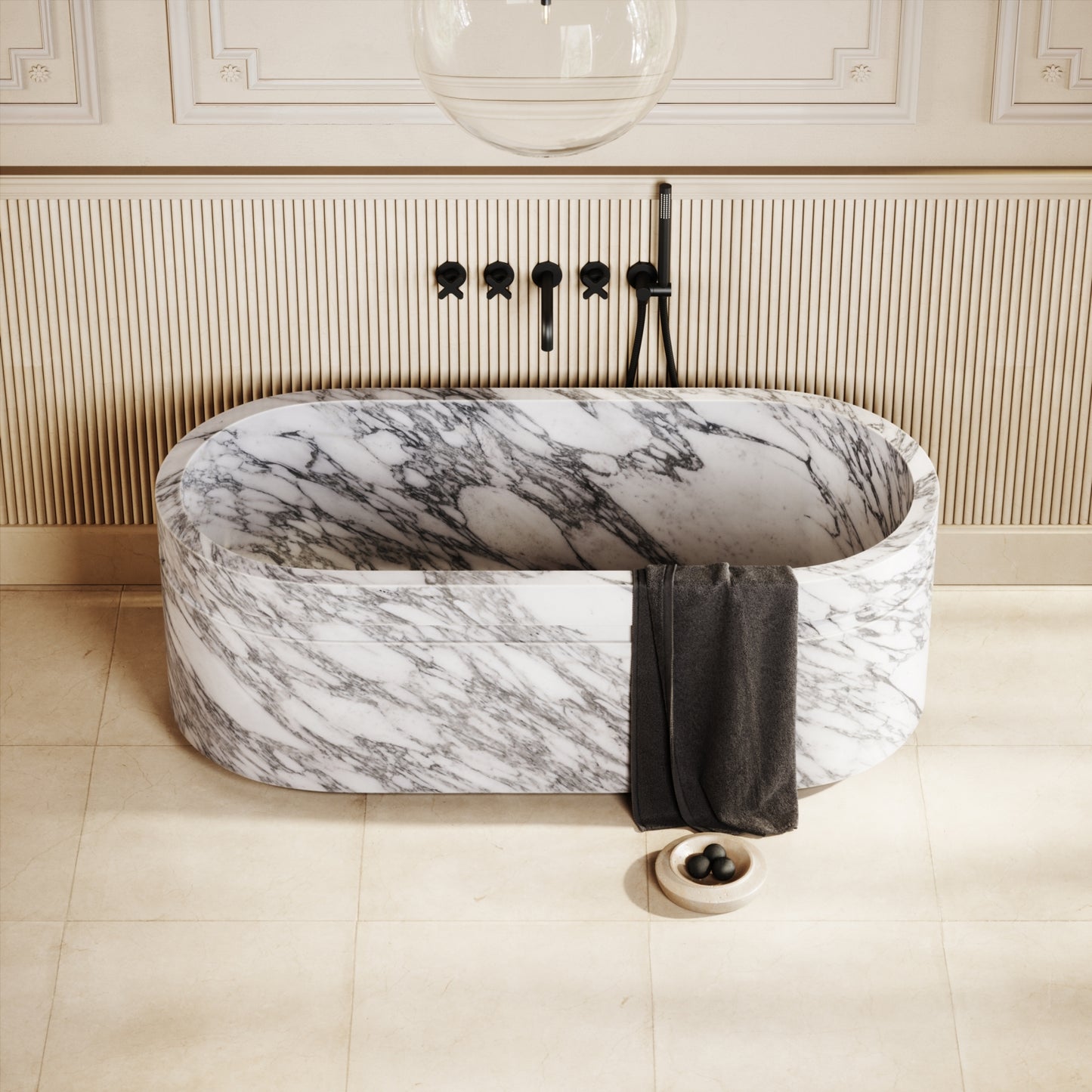 Vaso Arabescato Marble Freestanding Bath 1500mm