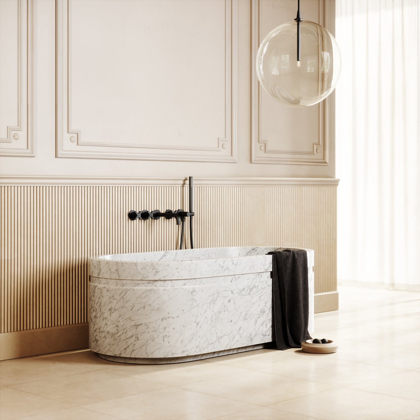 Vaso Carrara Marble Freestanding Bath 1500mm