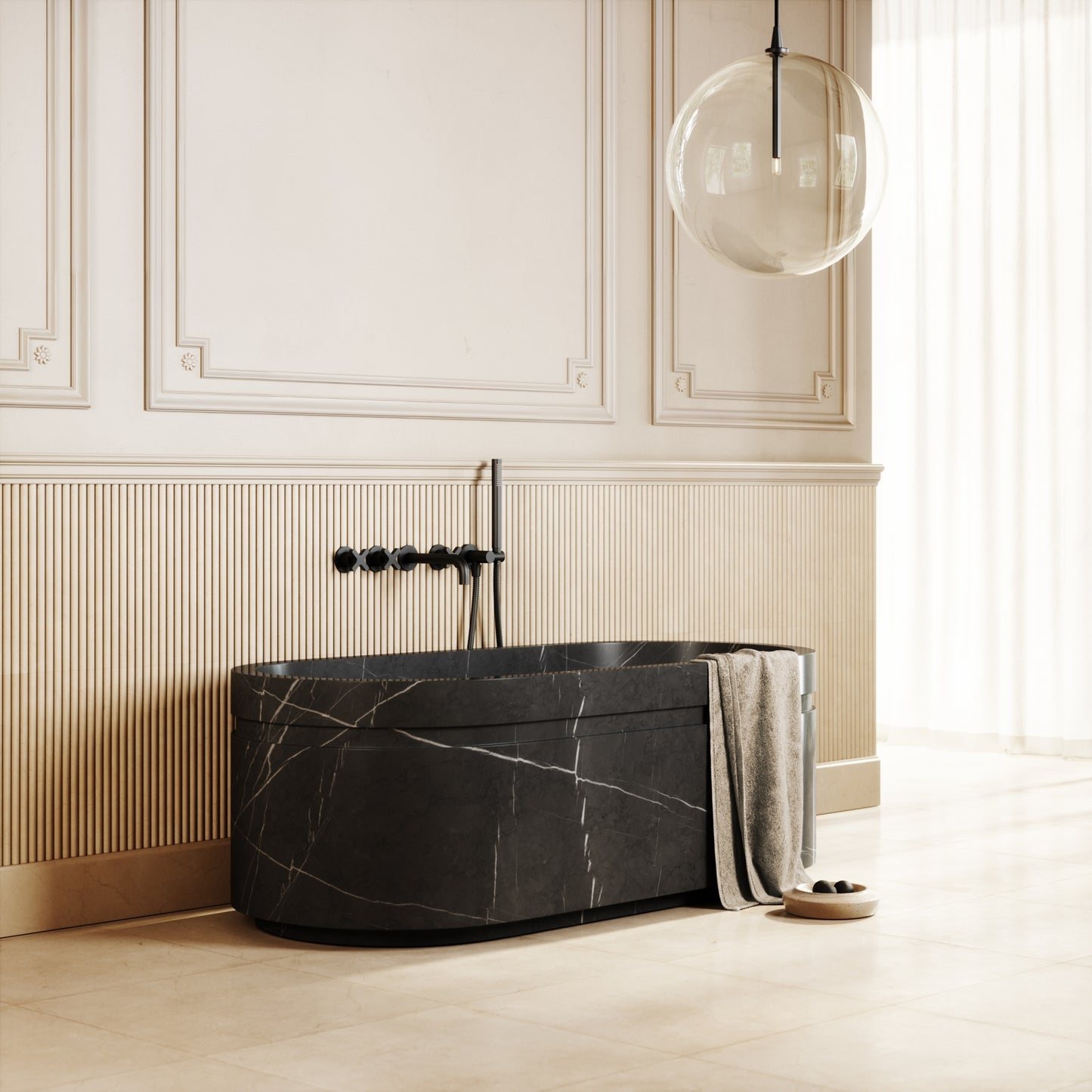 Vaso Pietra Grey Marble Freestanding Bath 1500mm