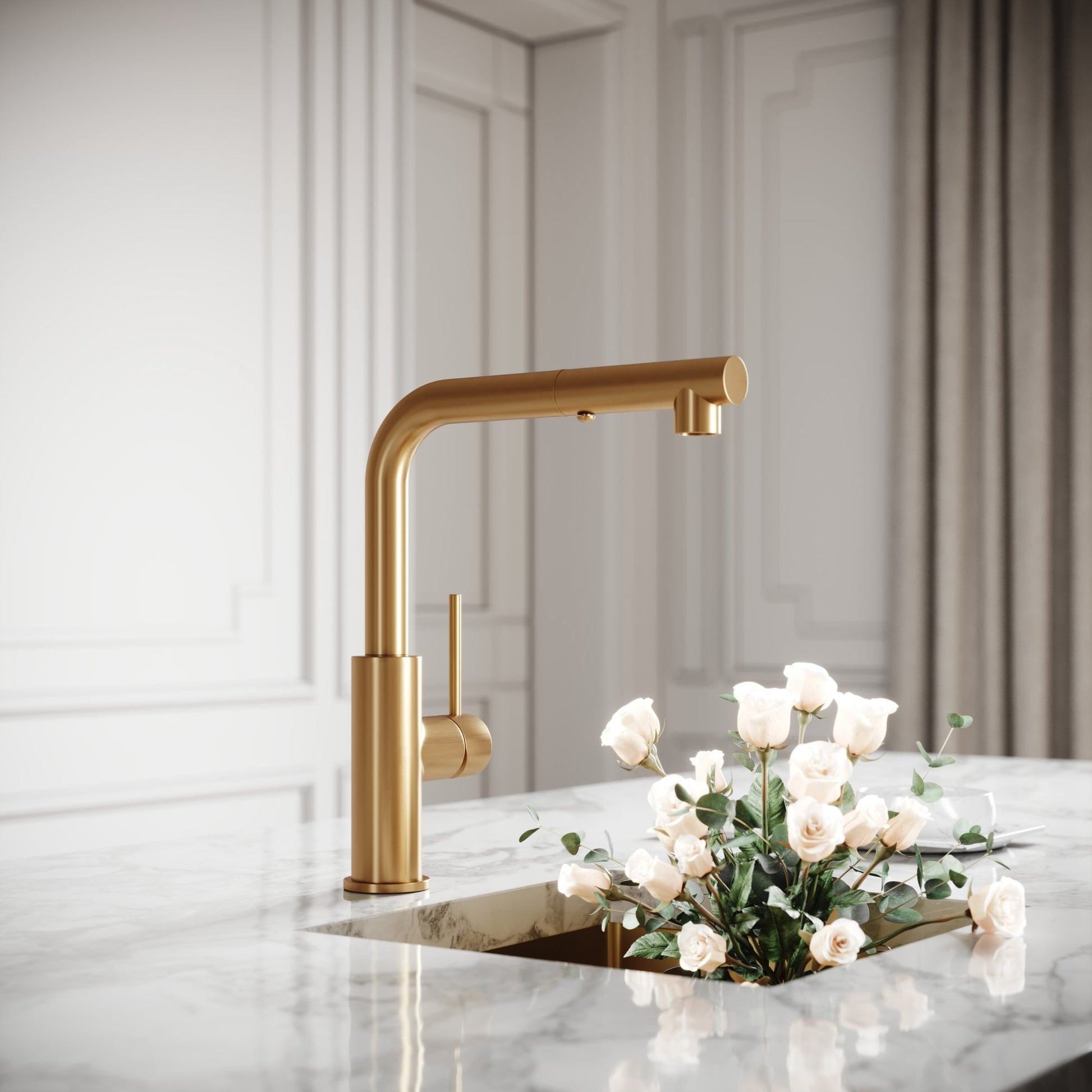 Vogue Brushed Gold Pull Out Spray Swivel Kitchen Tap