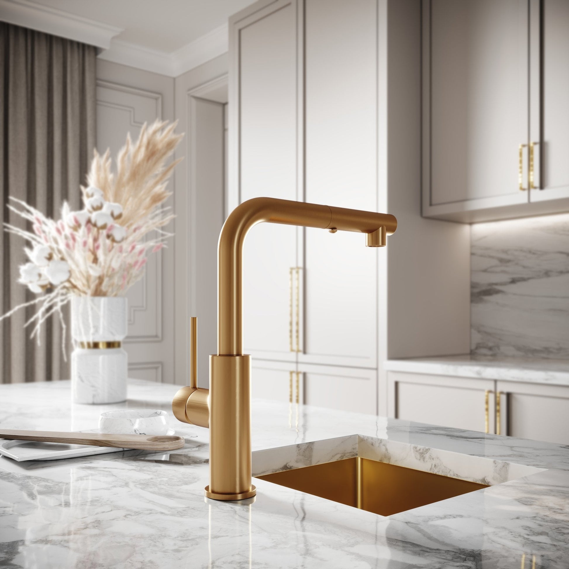 Vogue Brushed Gold Pull Out Spray Swivel Kitchen Tap