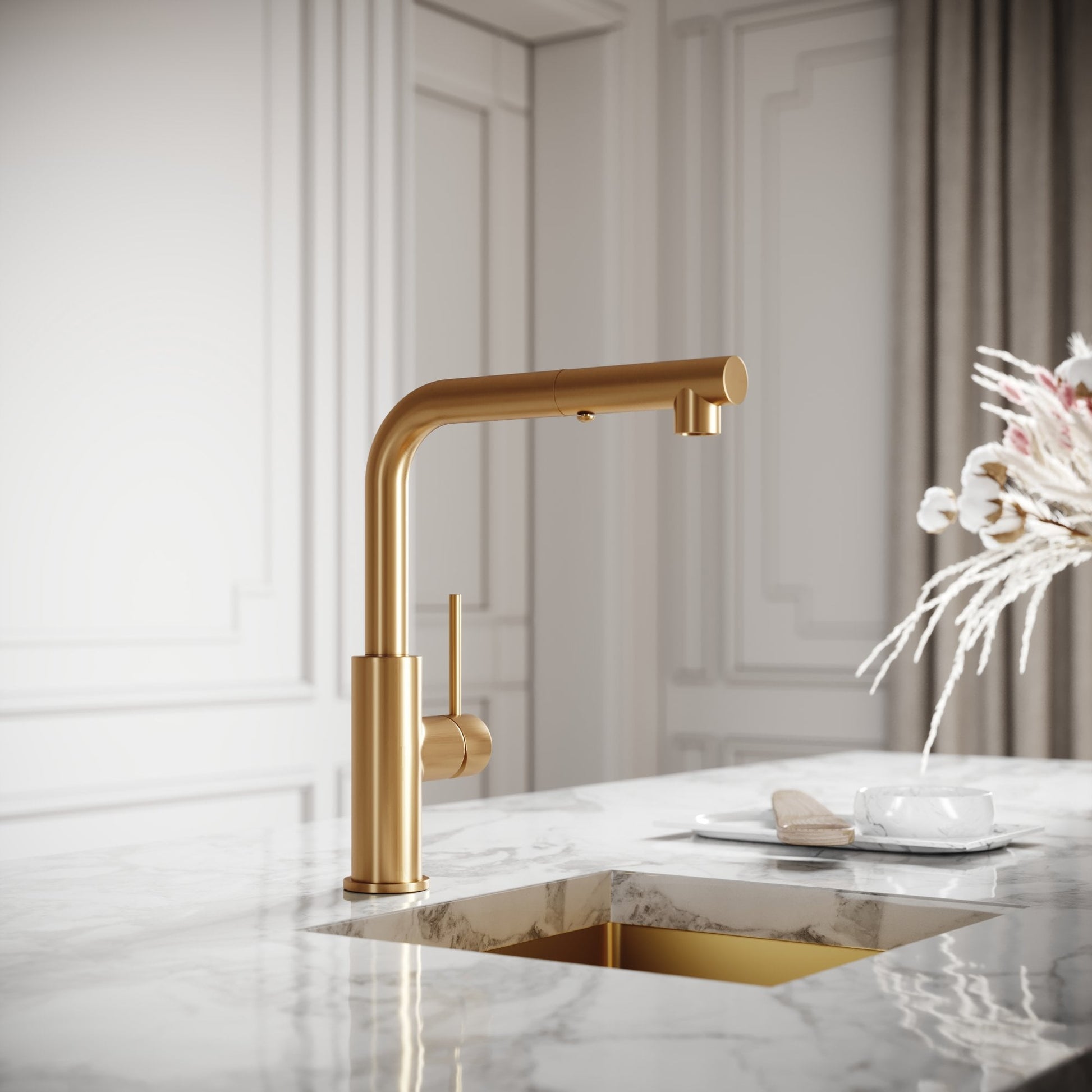 Vogue Brushed Gold Pull Out Spray Swivel Kitchen Tap