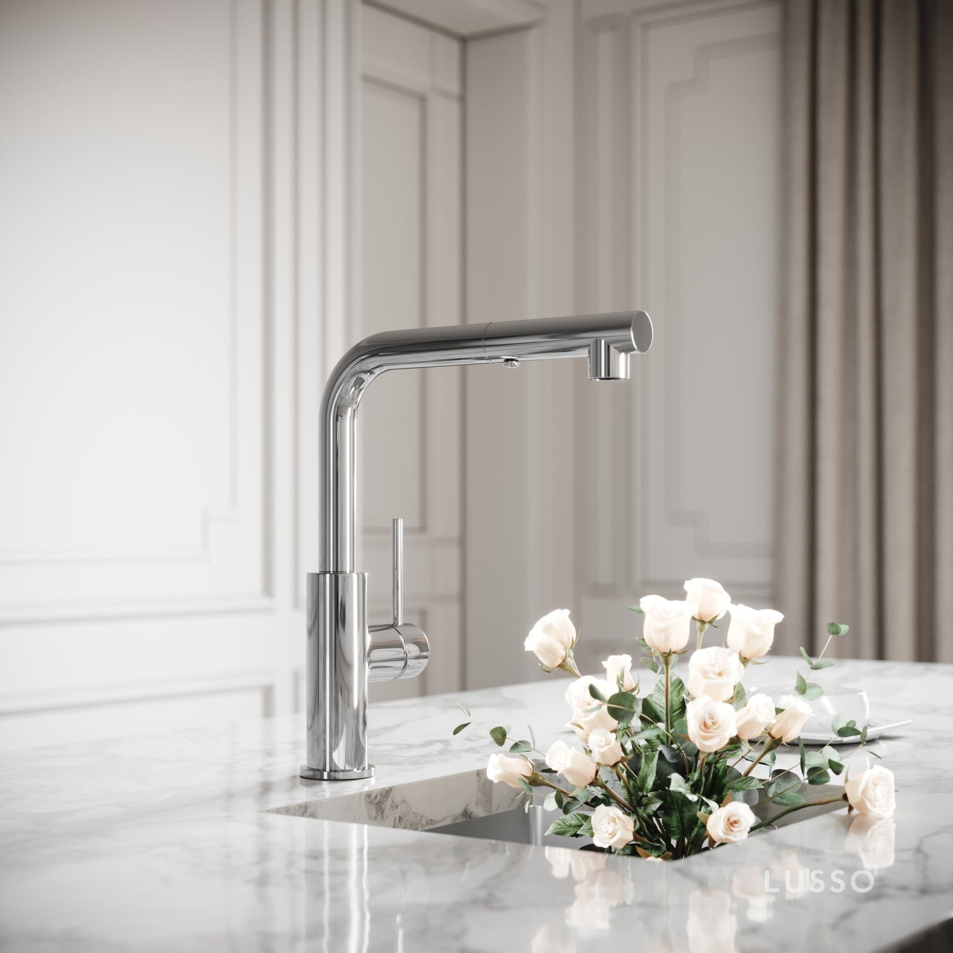 Vogue Chrome Pull Out Spray Swivel Kitchen Tap